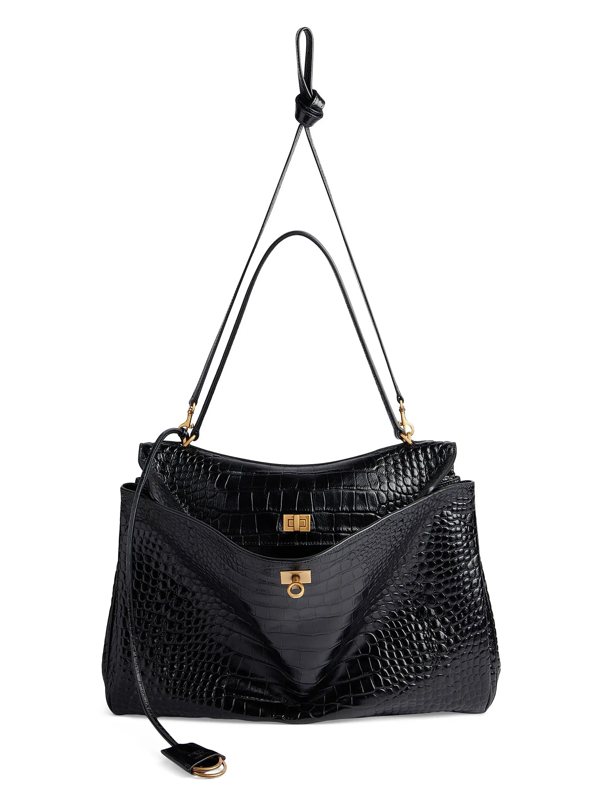 Balenciaga Rodeo Large Handbag Crocodile Embossed