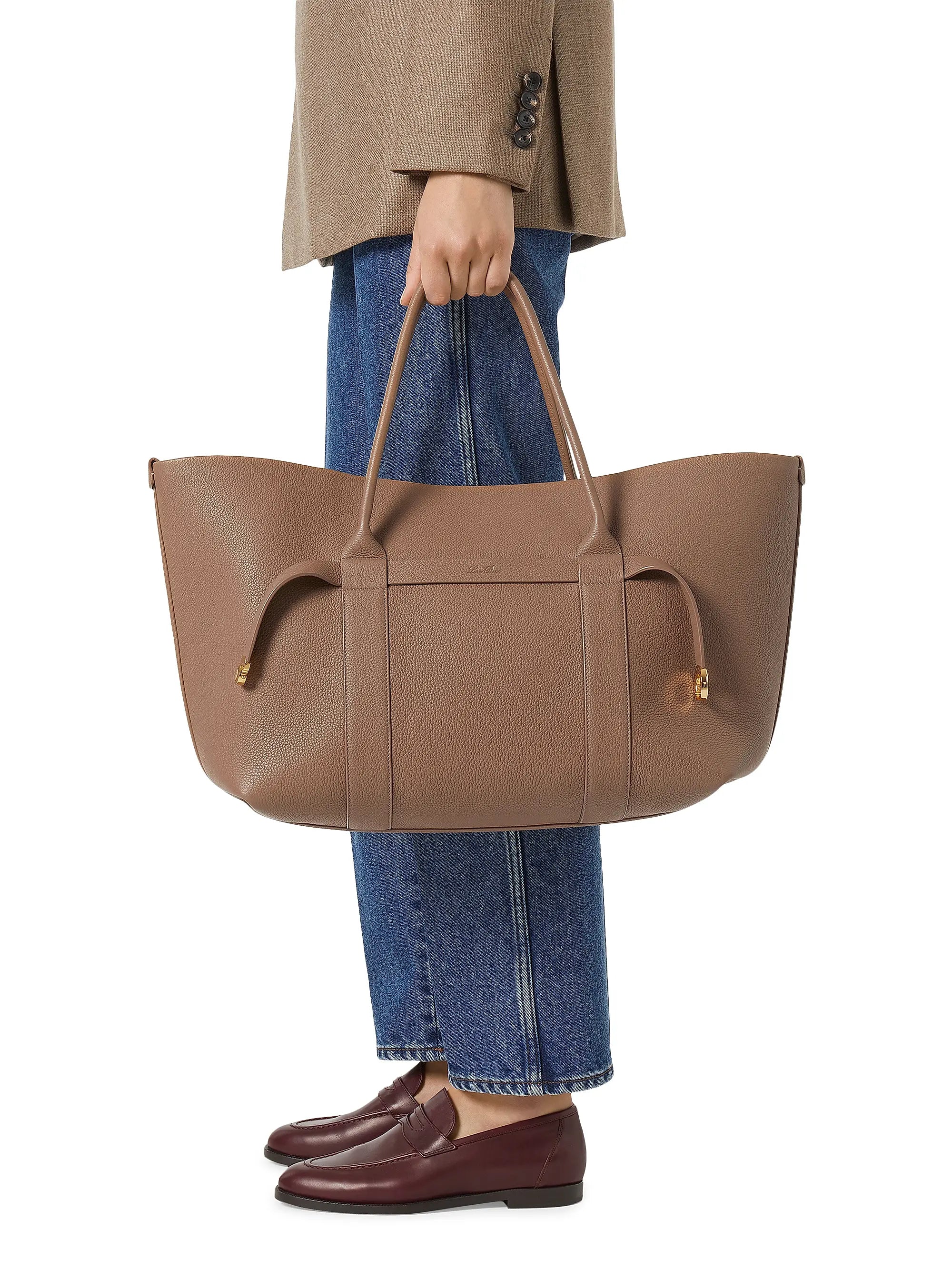 Loro Piana Large Ghiera Leather Shopper Tote Bag