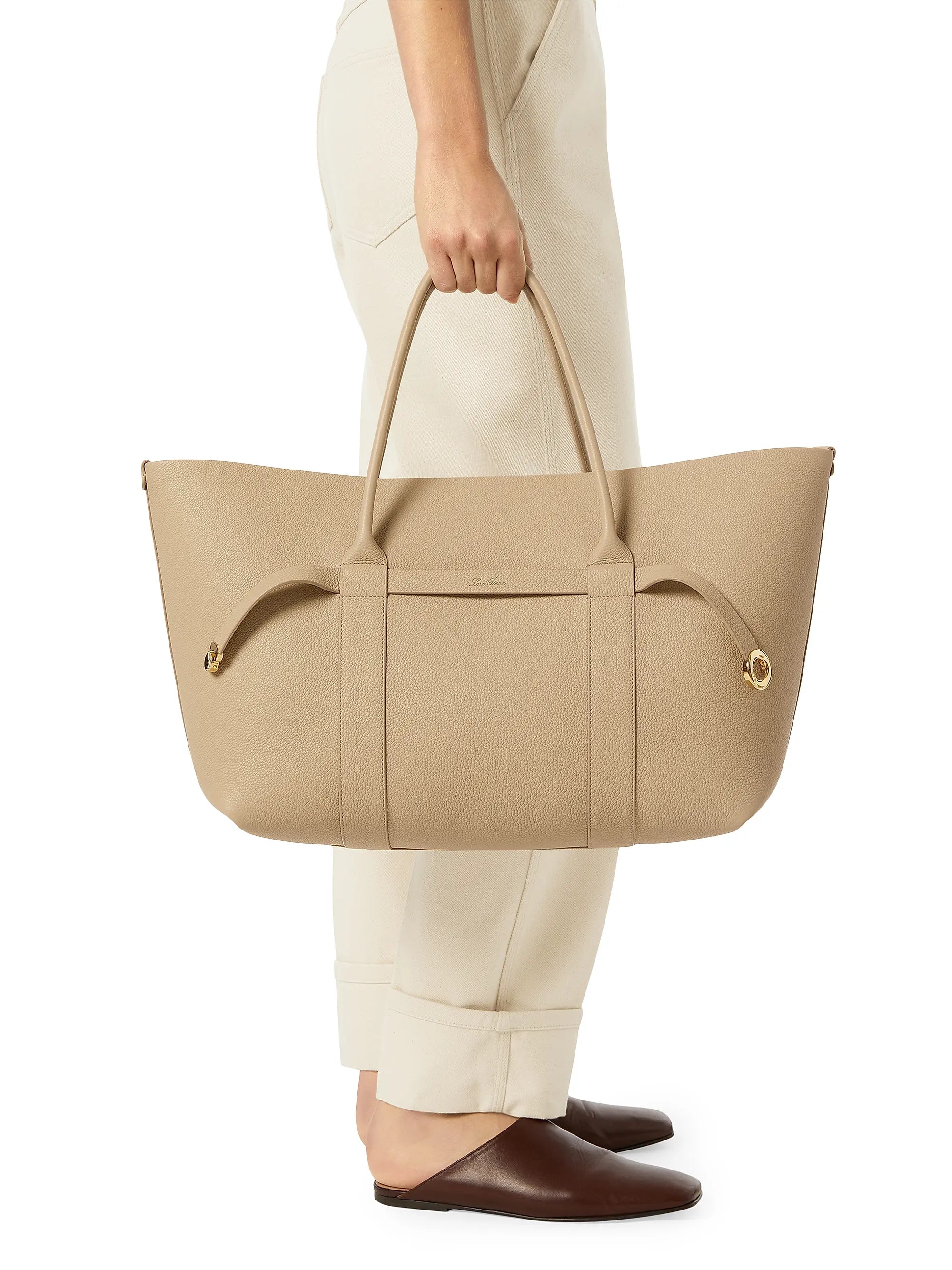 Loro Piana Large Ghiera Leather Shopper Tote Bag