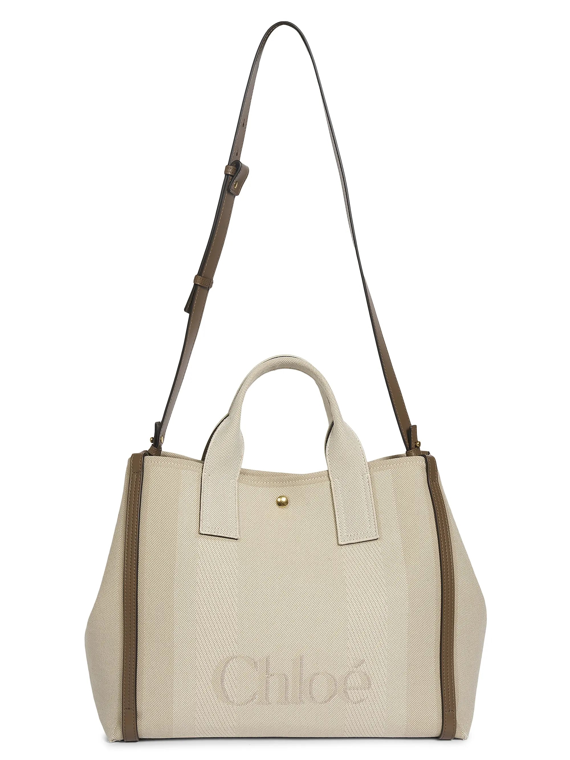 Chloé Medium Logo Canvas & Leather Tote Bag