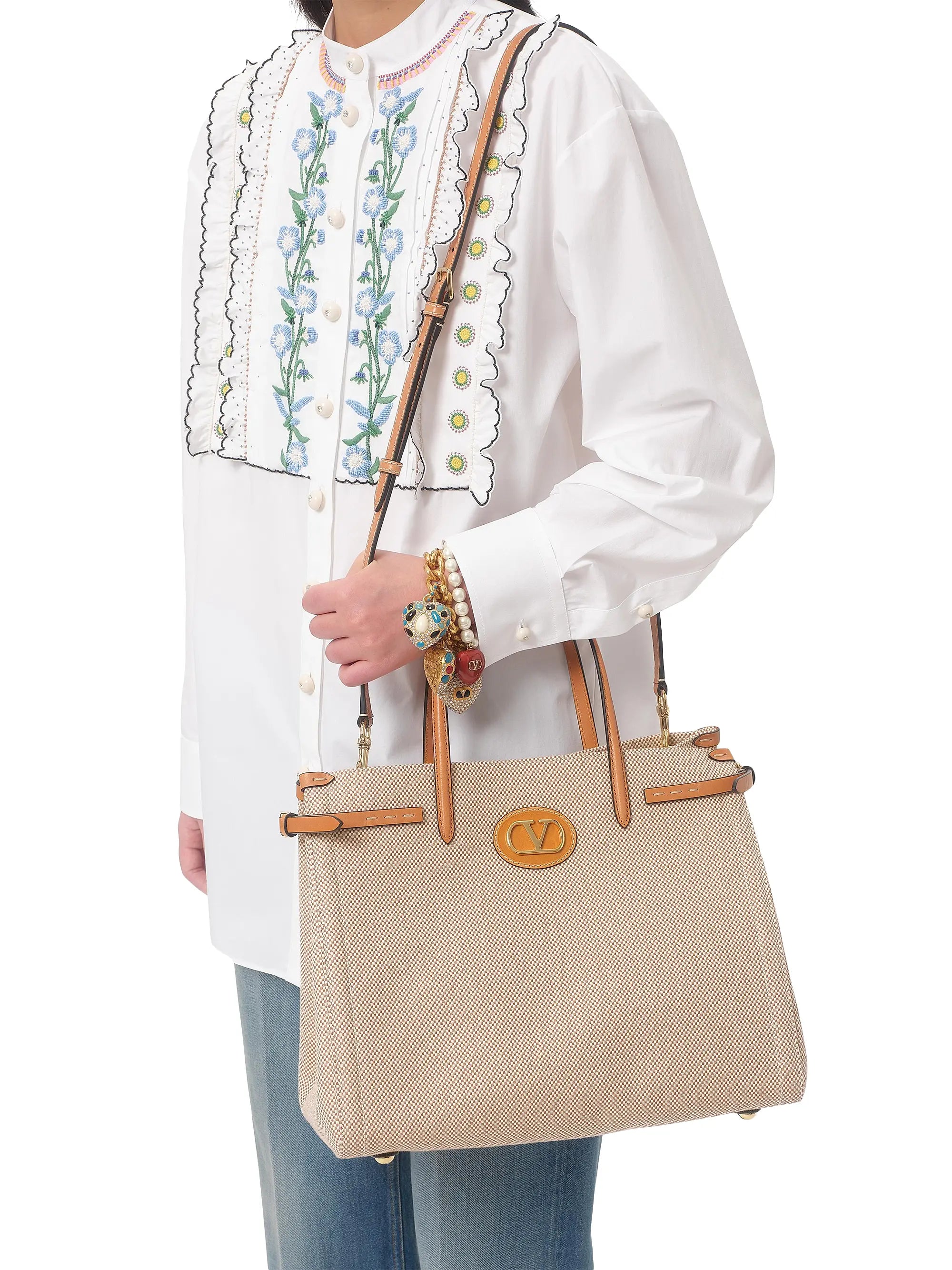 Valentino Garavani Antibes Medium Canvas Shopping Tote Bag