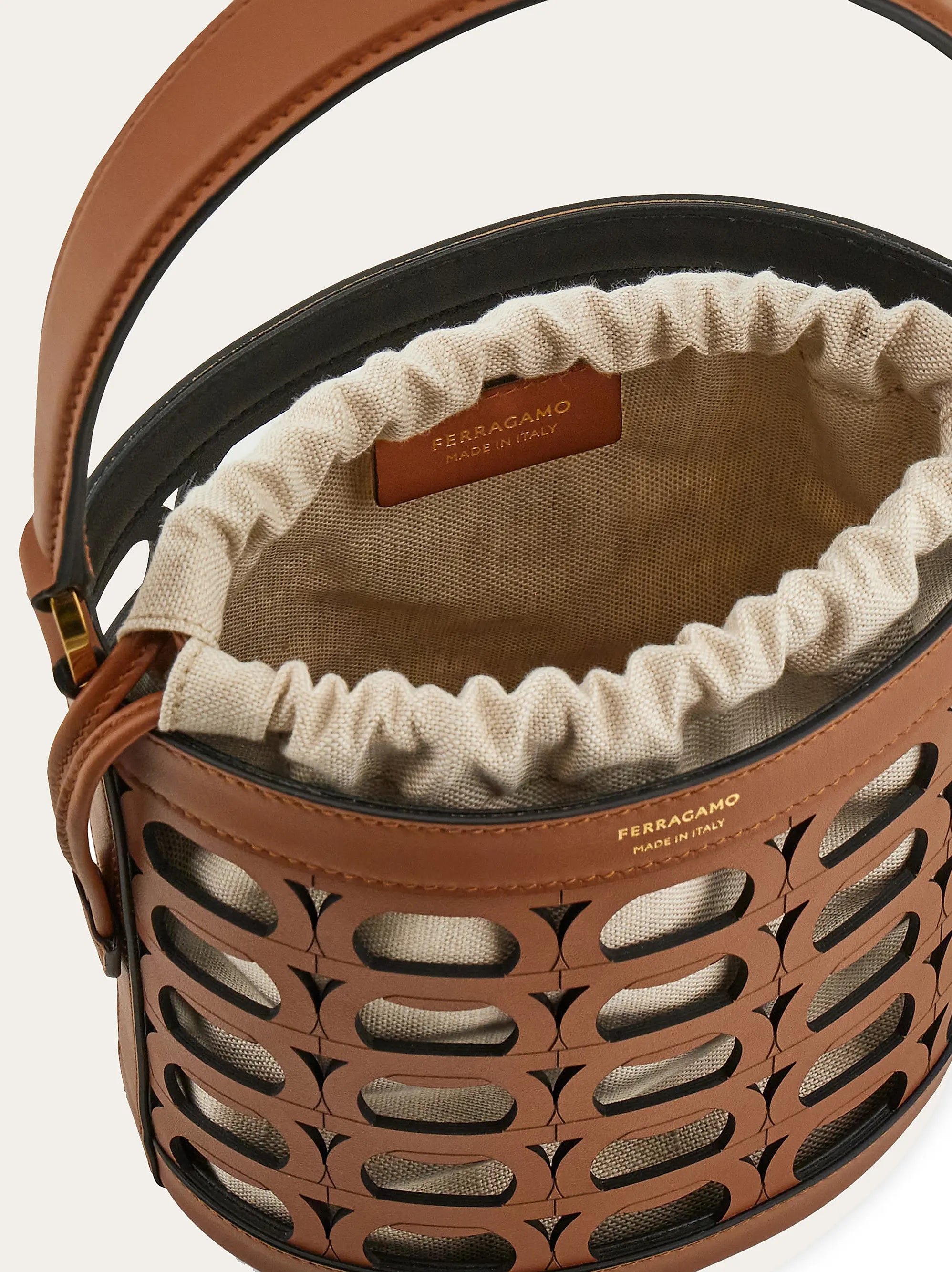 FERRAGAMO Gancini Leather Bucket Bag