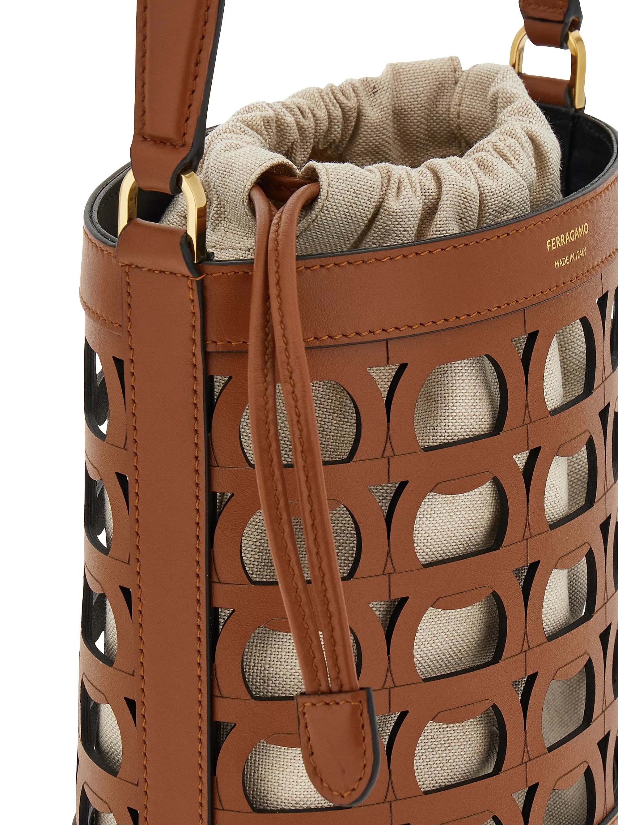 FERRAGAMO Gancini Leather Bucket Bag