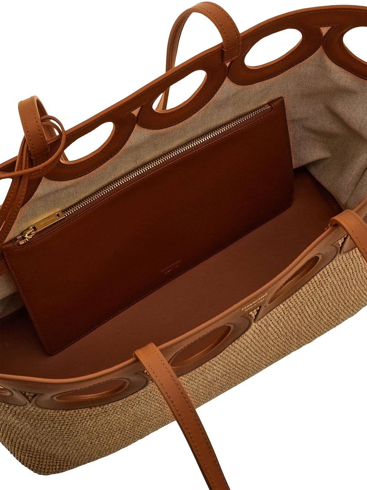 FERRAGAMO Raffia & Leather Tote Bag