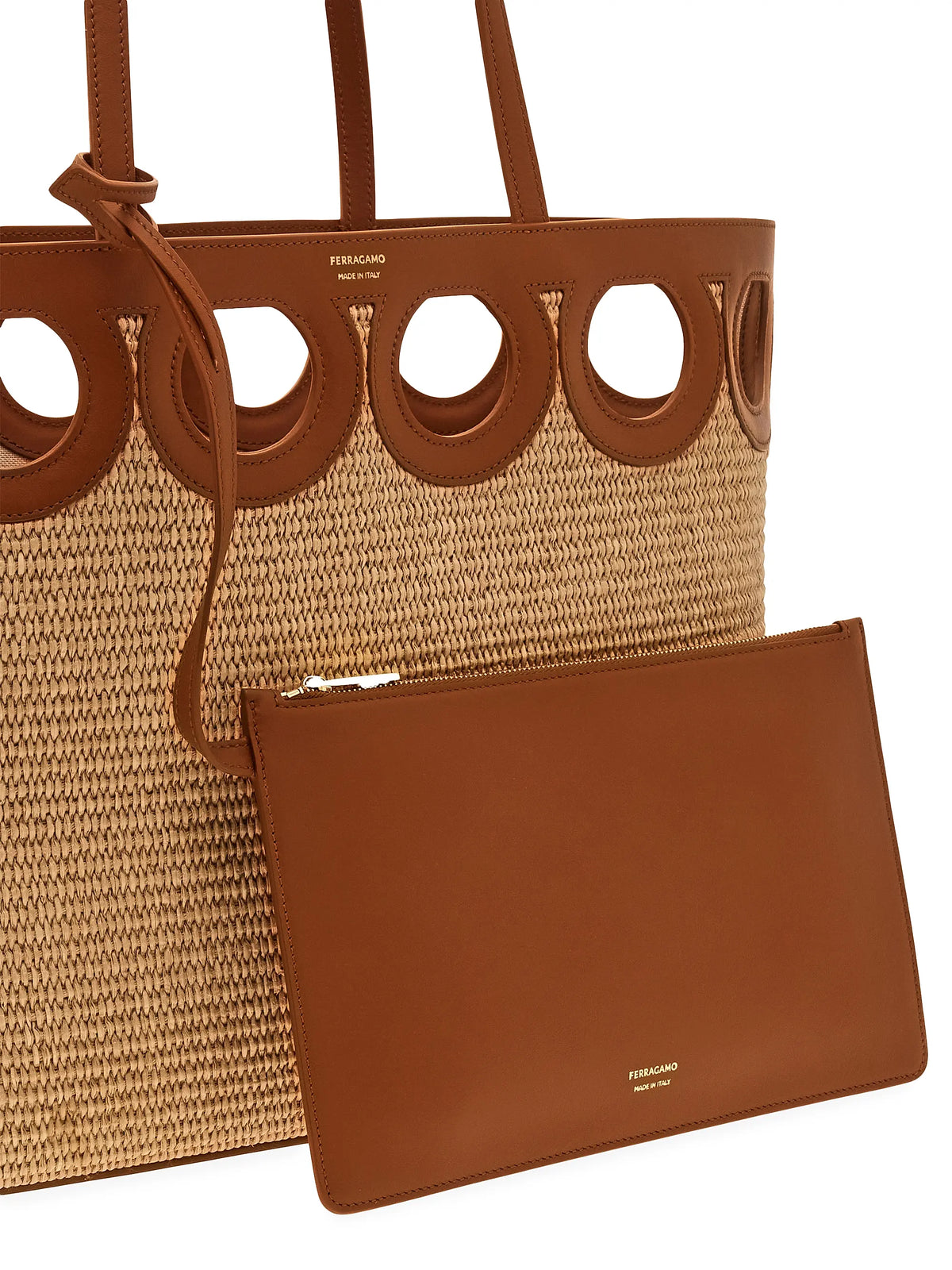 FERRAGAMO Raffia & Leather Tote Bag