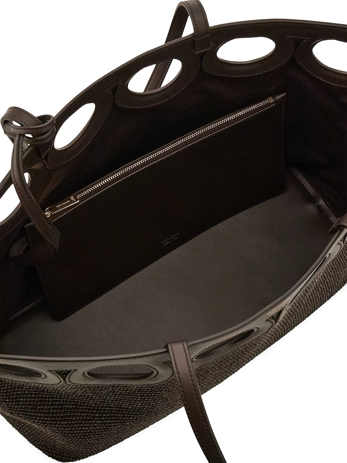 FERRAGAMO Raffia & Leather Tote Bag