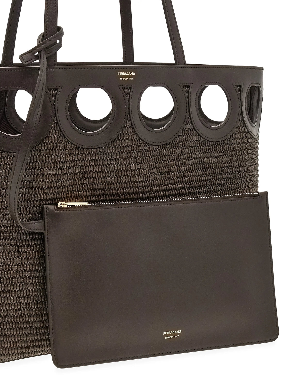 FERRAGAMO Raffia & Leather Tote Bag