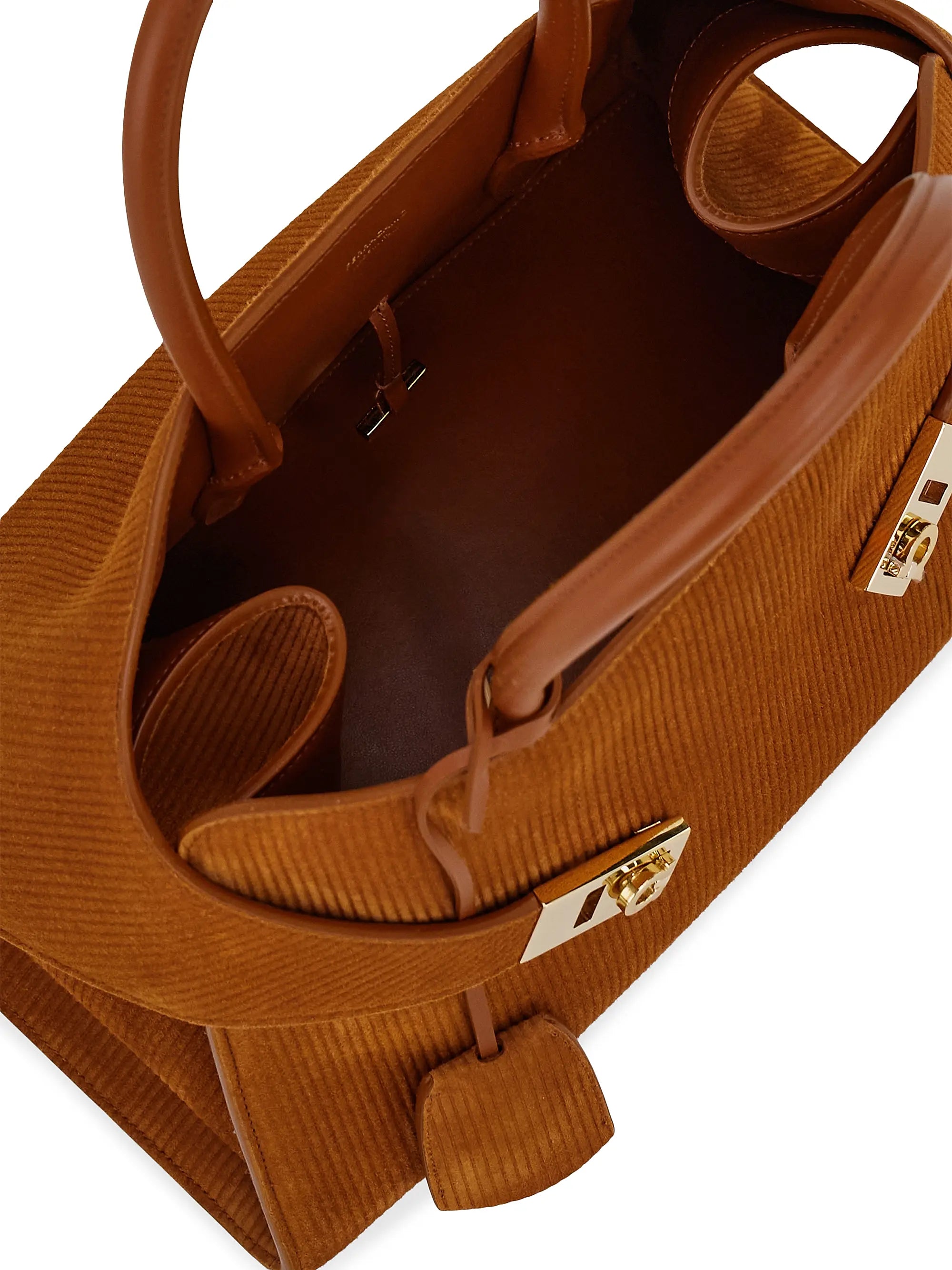 FERRAGAMO Hug Textured Suede Top Handle Bag