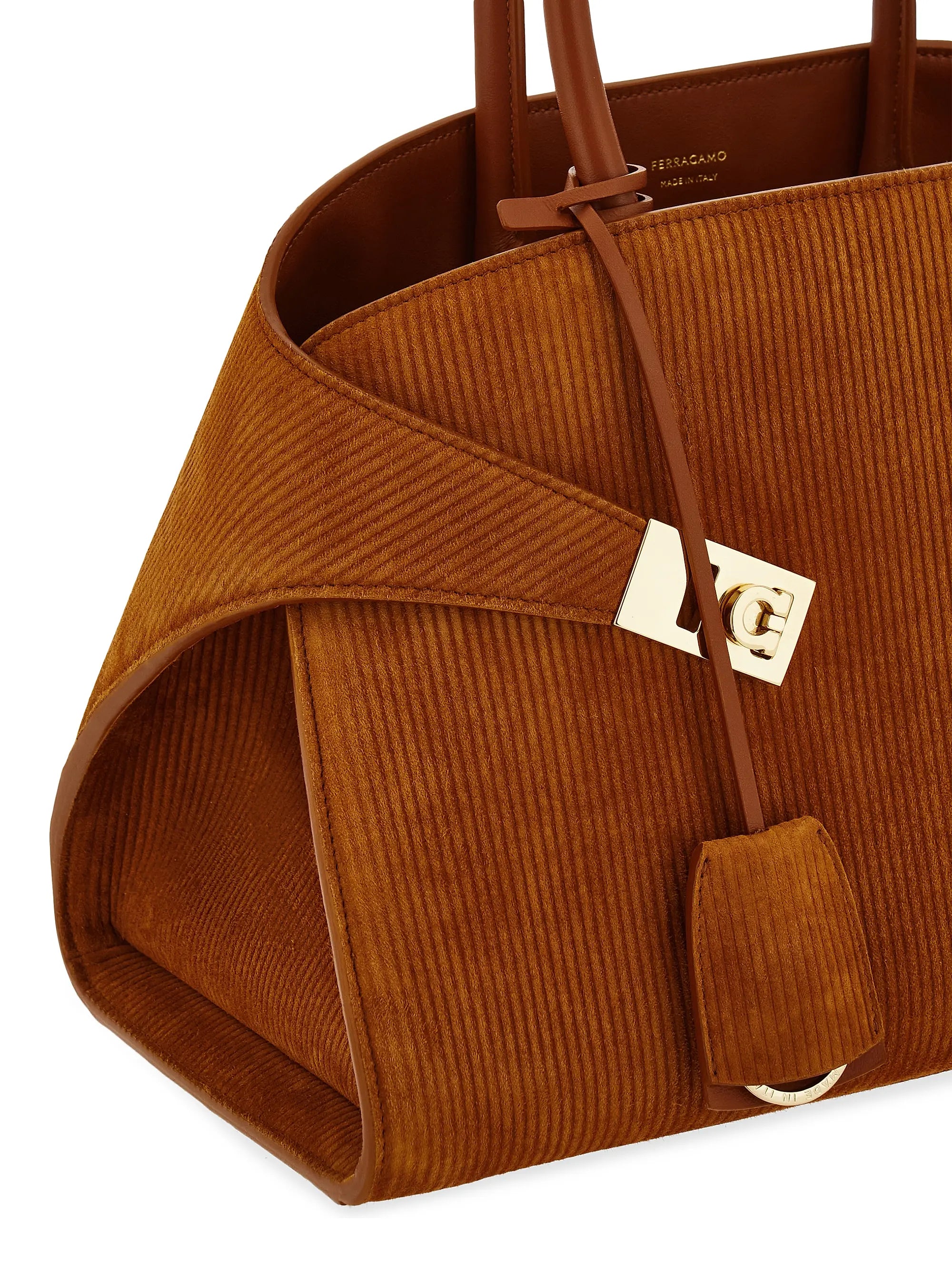 FERRAGAMO Hug Textured Suede Top Handle Bag