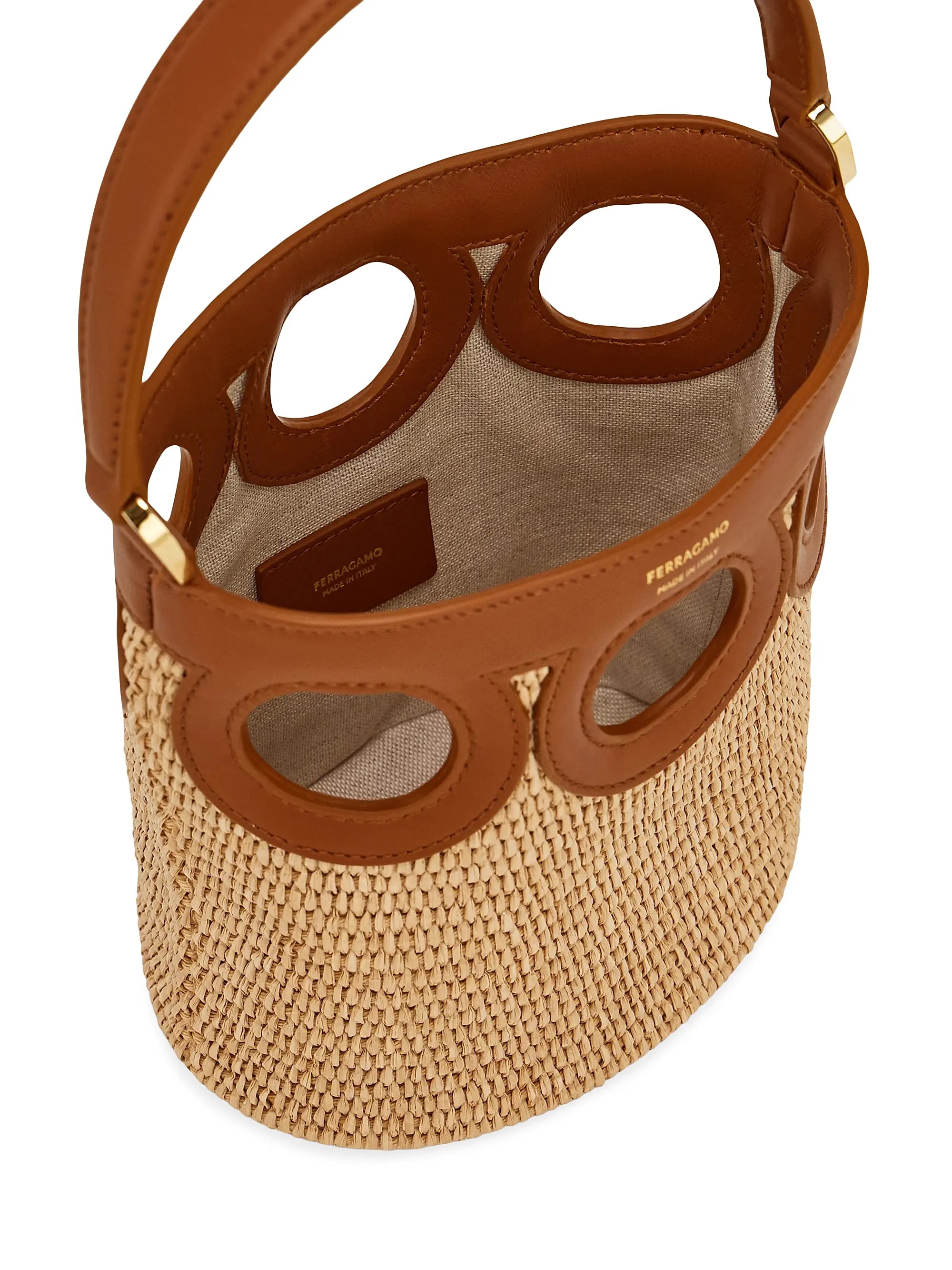 FERRAGAMO Mini Raffia Bucket Bag