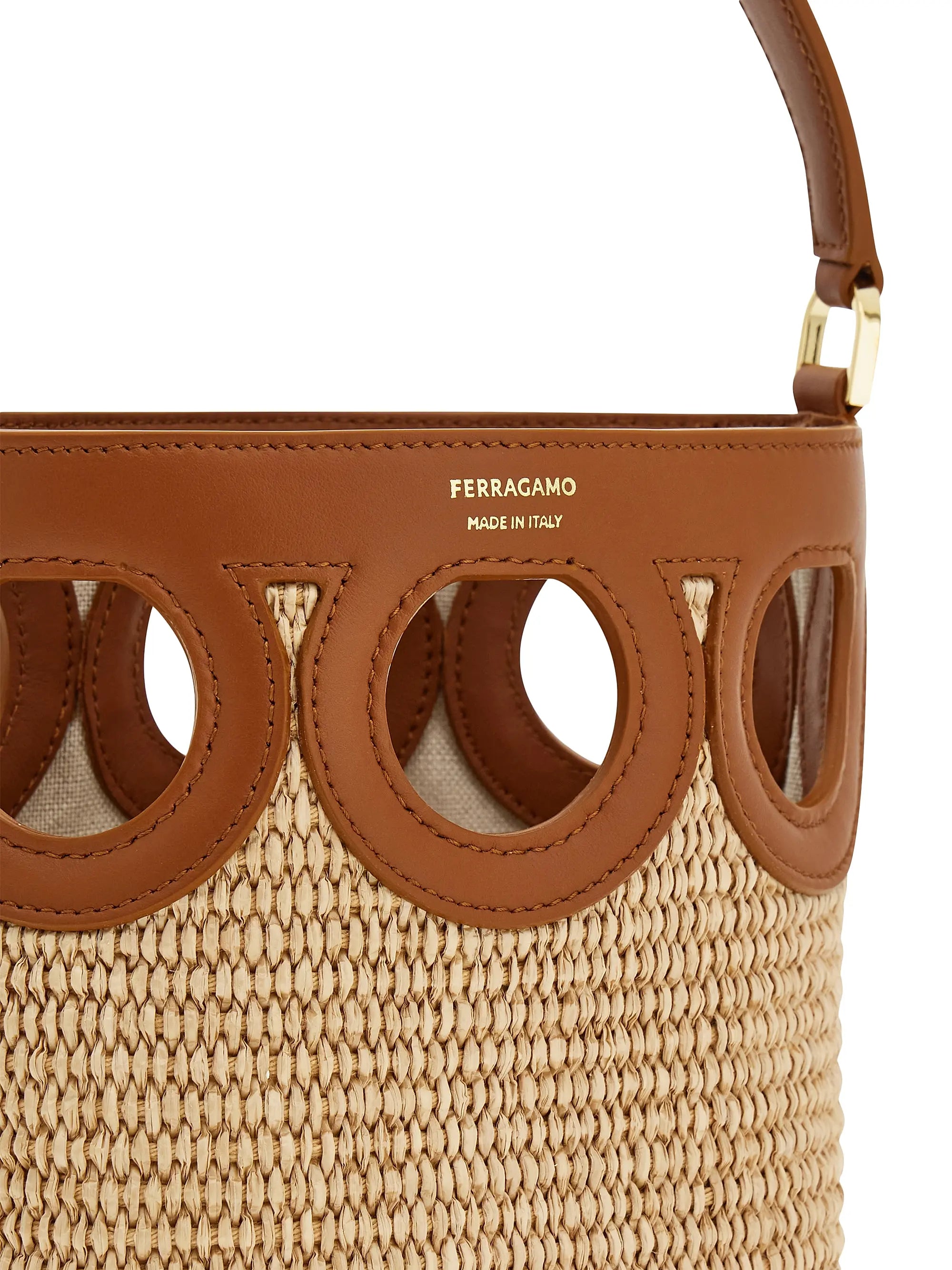 FERRAGAMO Mini Raffia Bucket Bag