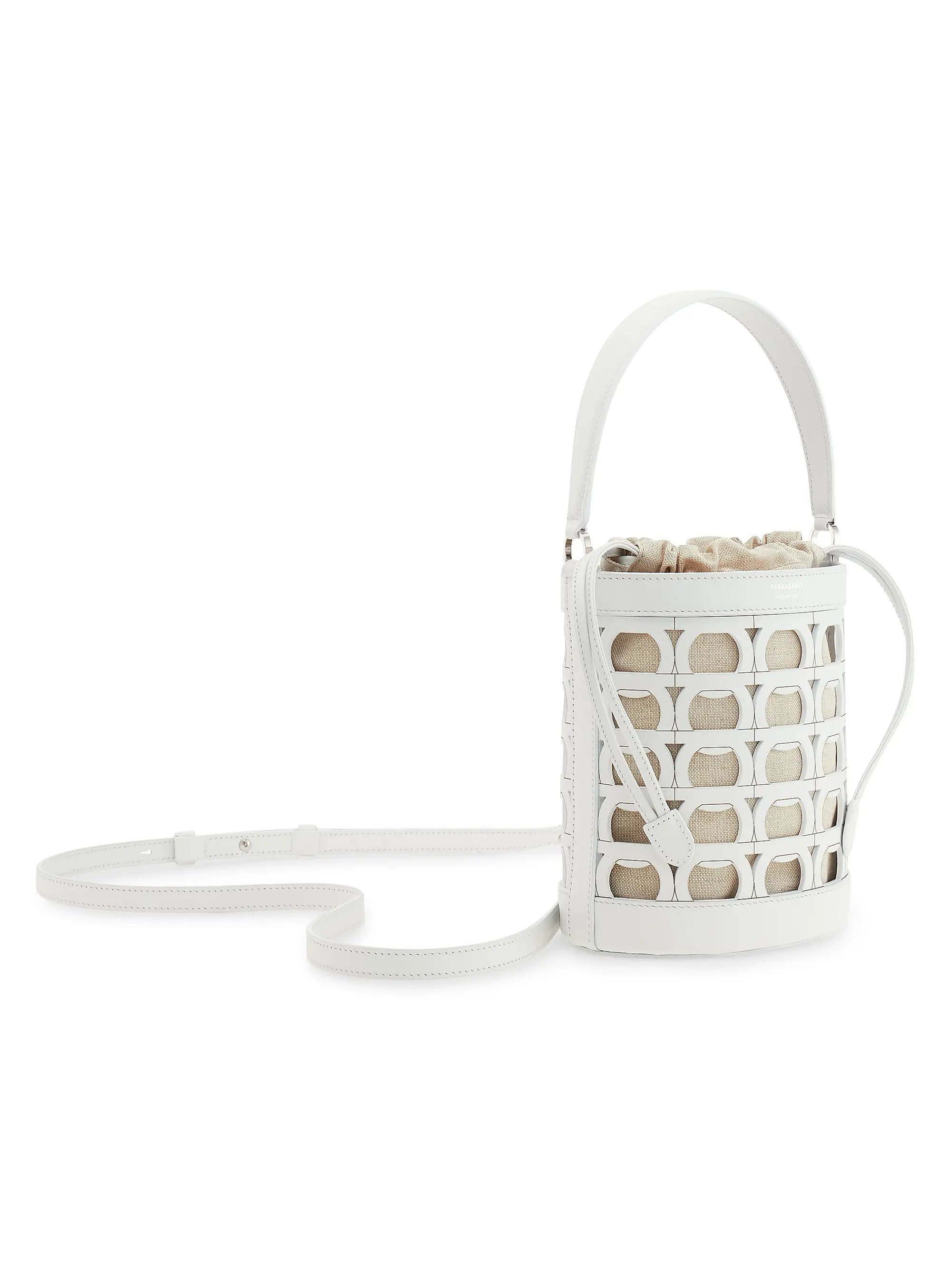 FERRAGAMO Laser-Cut Leather Bucket Bag