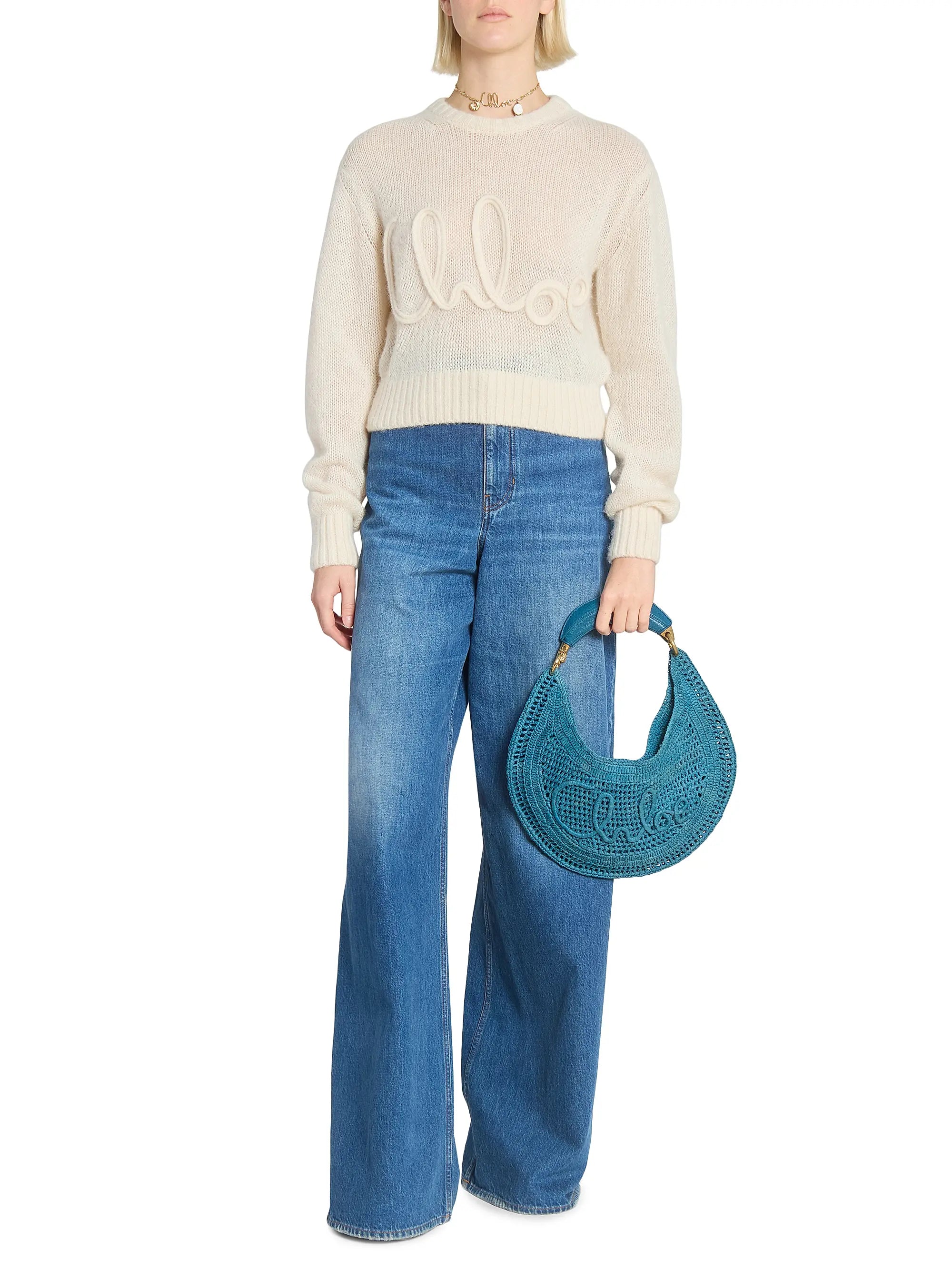 Chloé Summer Banana Logo-Crocheted Hobo Bag