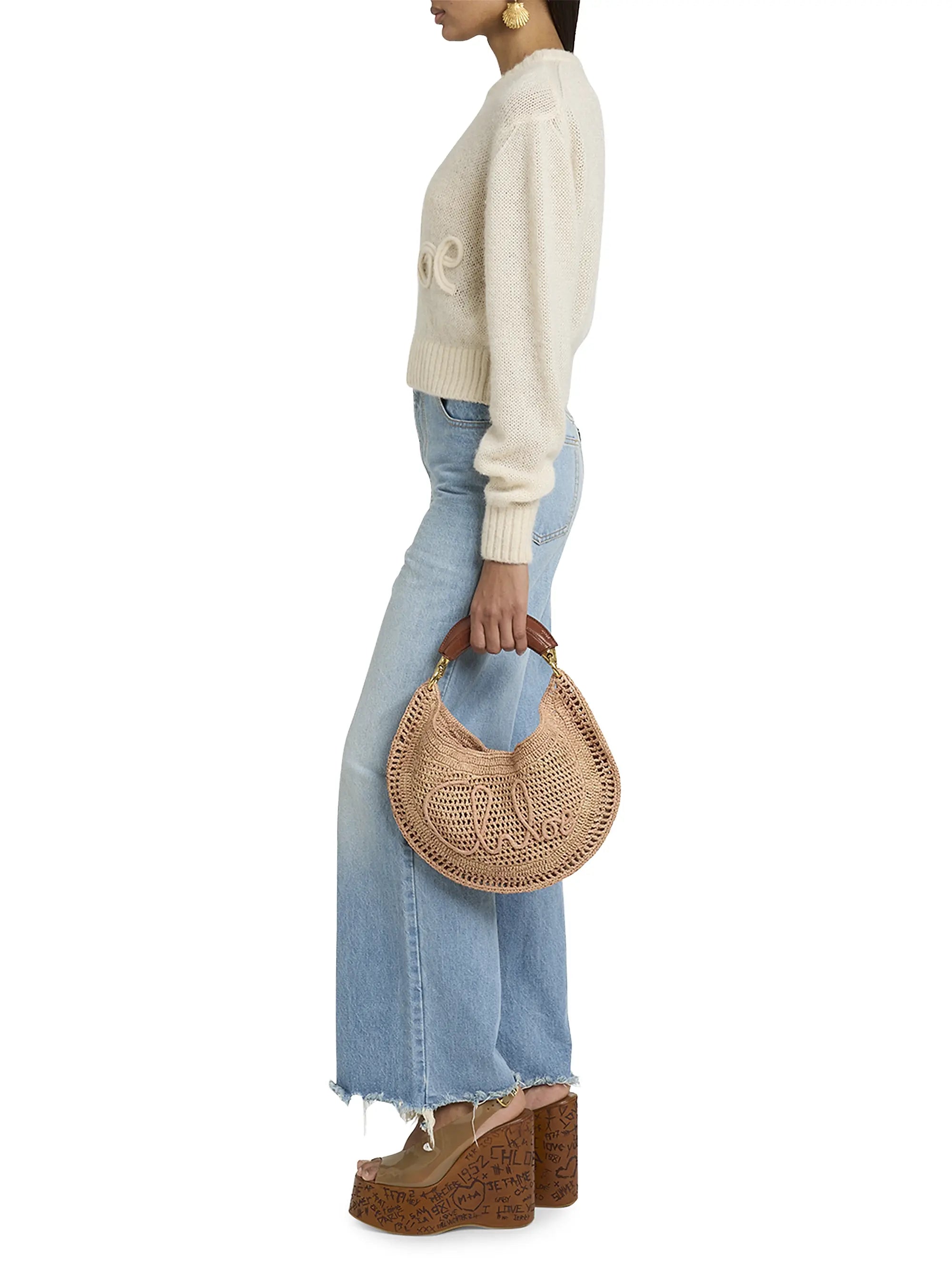 Chloé Summer Banana Logo-Crocheted Hobo Bag