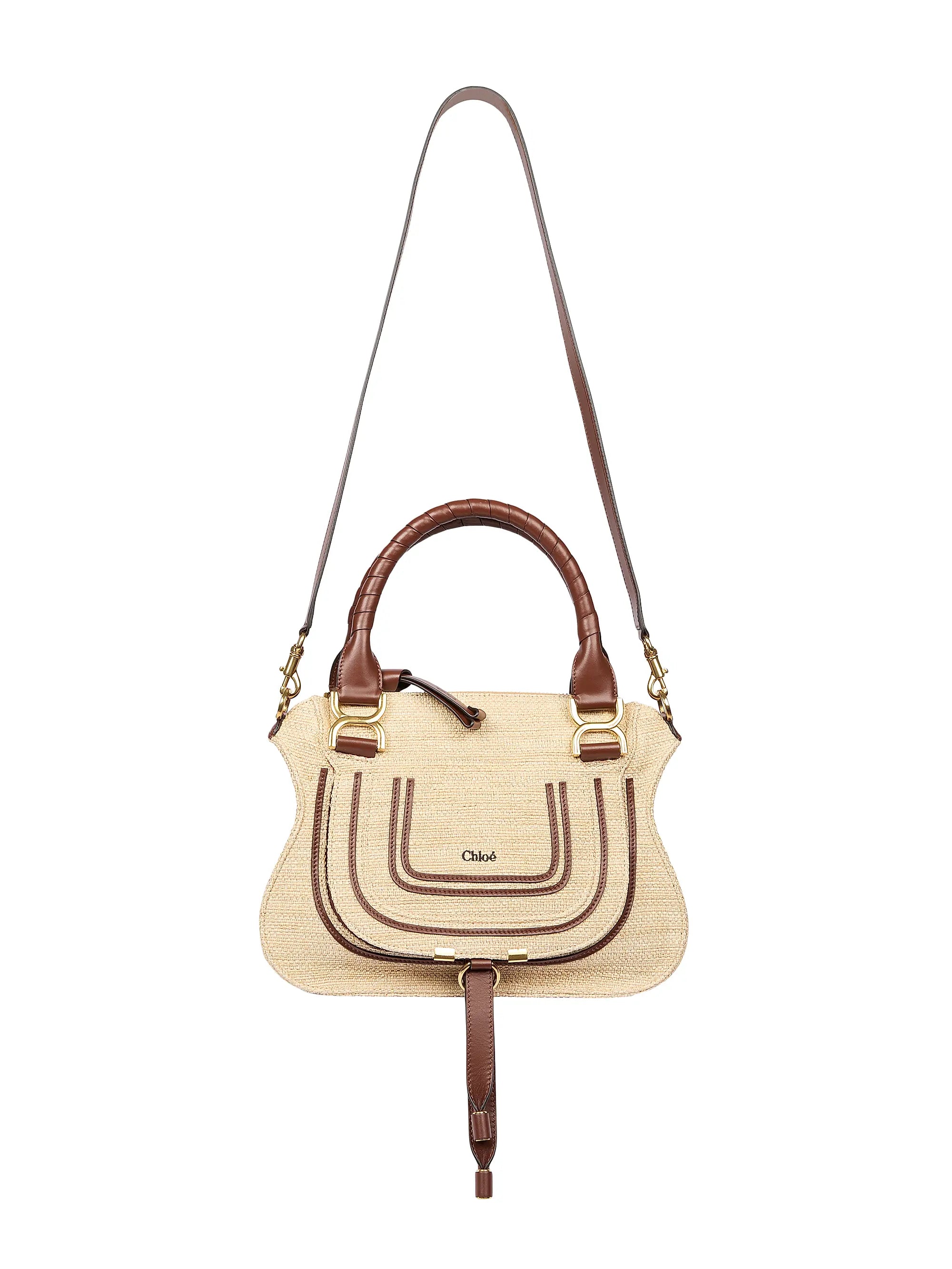 Chloé Small Marcie Double Carry Raffia & Leather Satchel