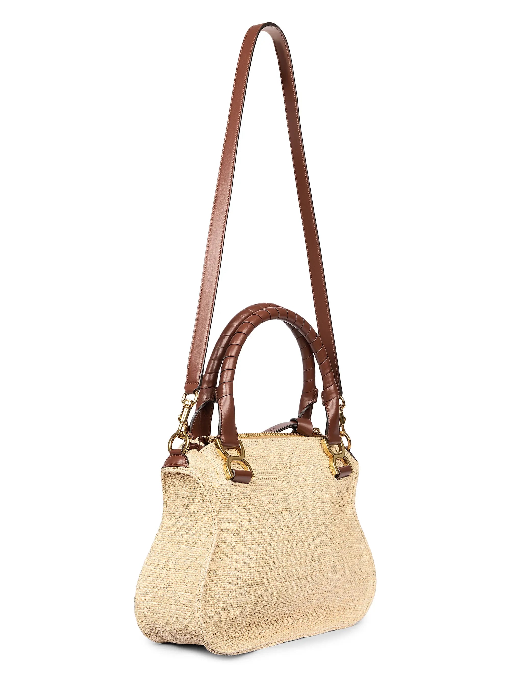Chloé Small Marcie Double Carry Raffia & Leather Satchel