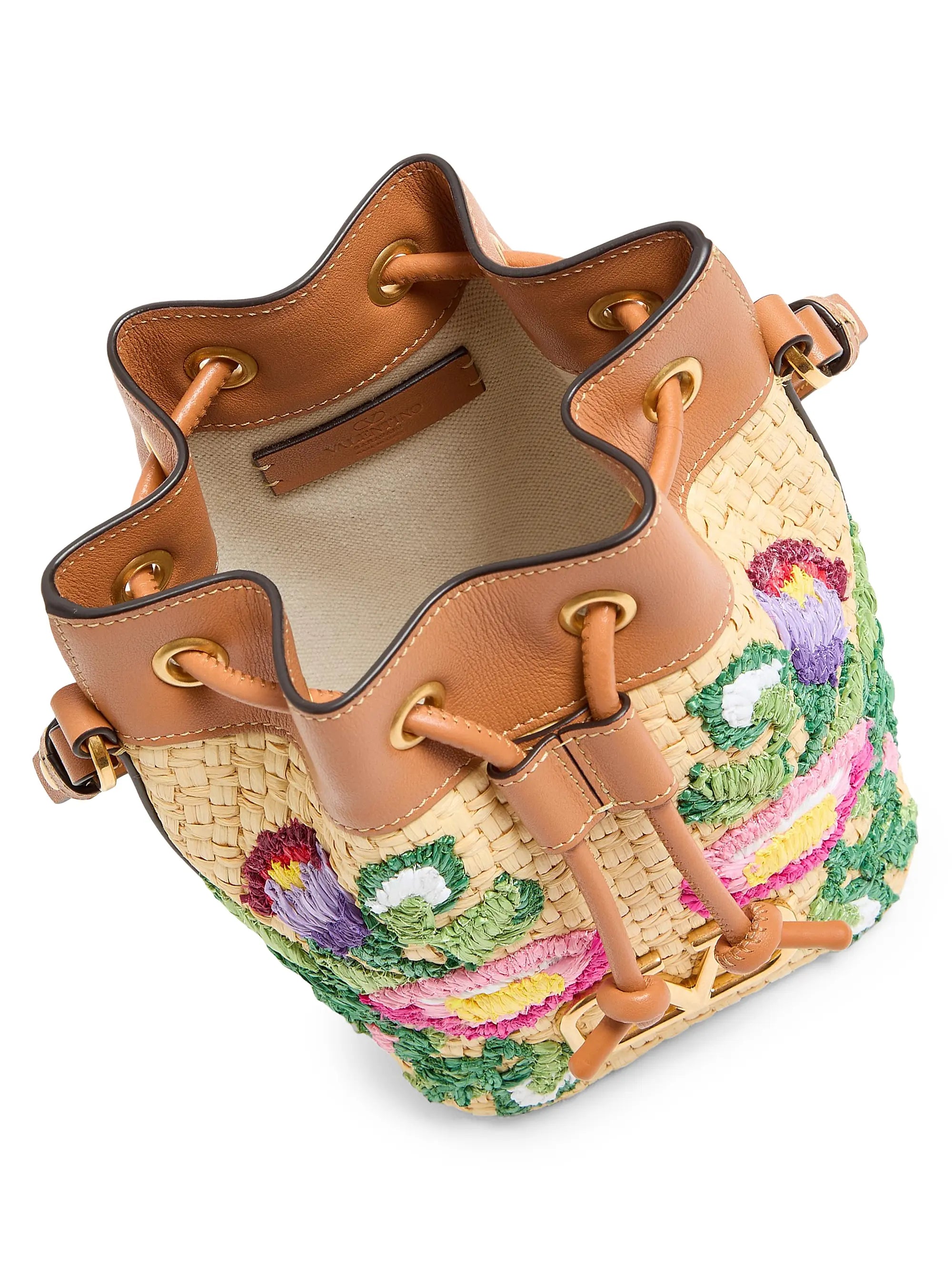 Valentino Garavani VLogo Signature Mini Bucket Bag with Floral Embroidery
