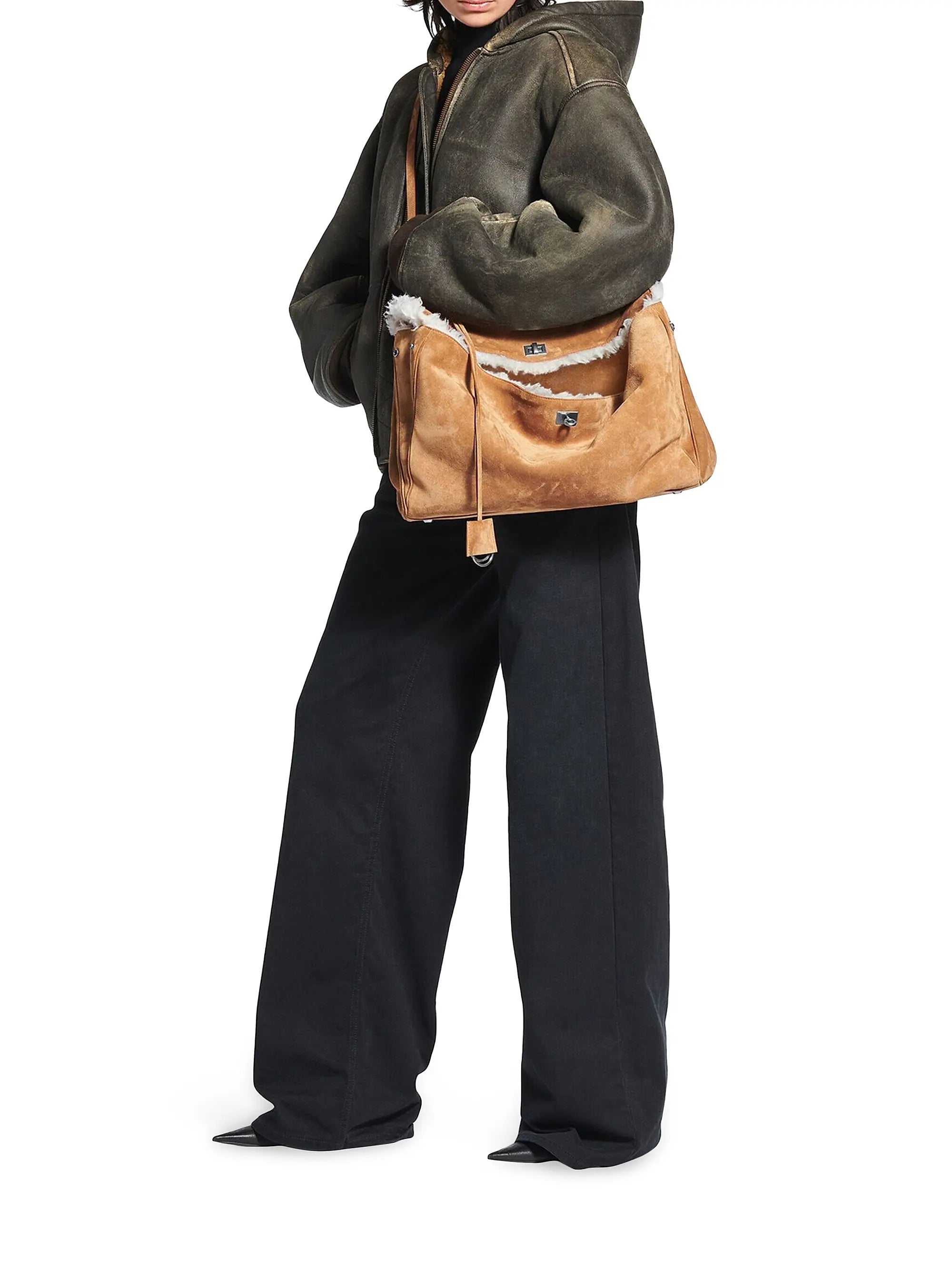 Balenciaga Rodeo Large Suede and Wool Handbag