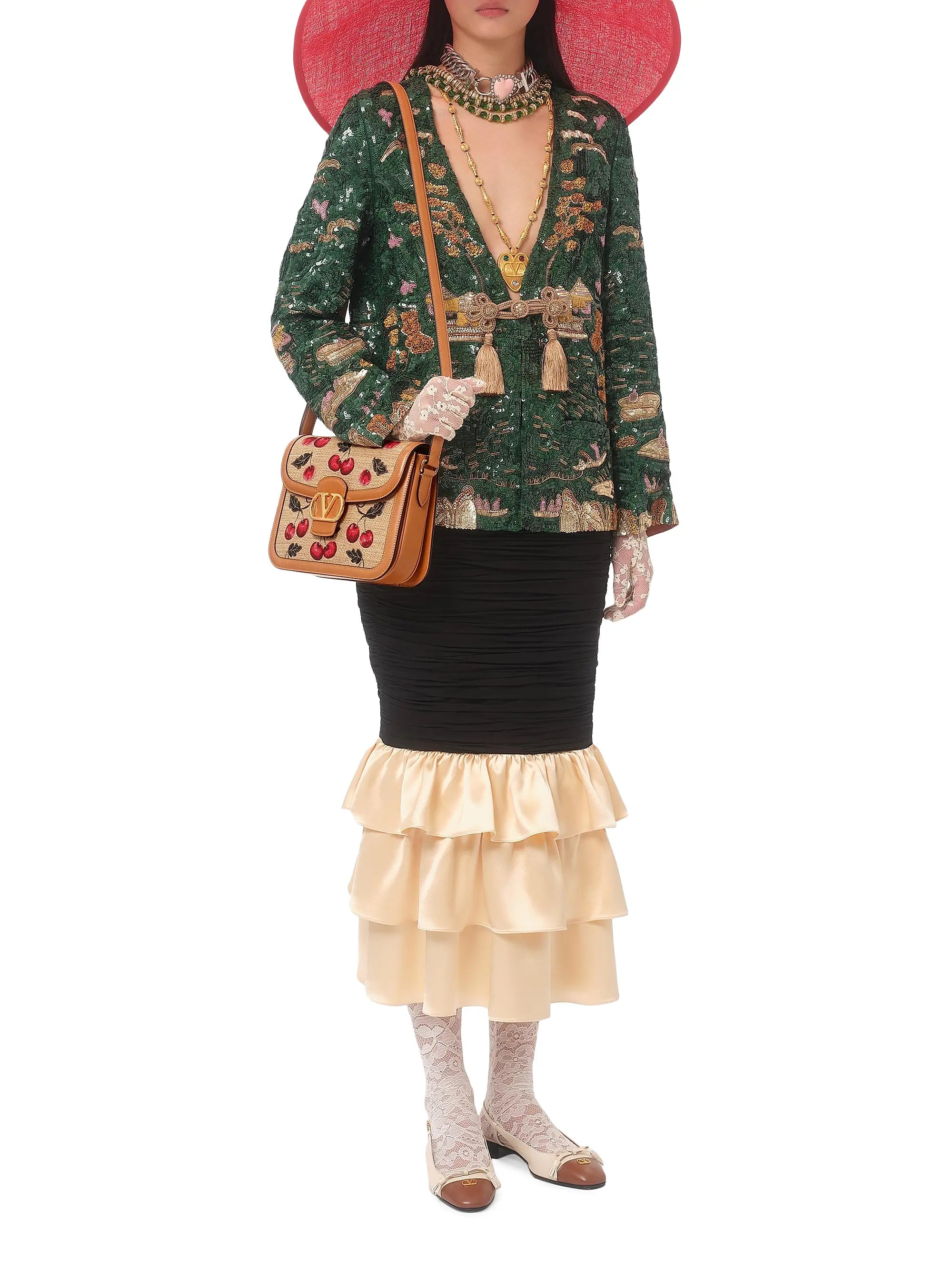 Valentino Garavani 9to5 Shoulder Bag in Synthetic Jacquard Raffia