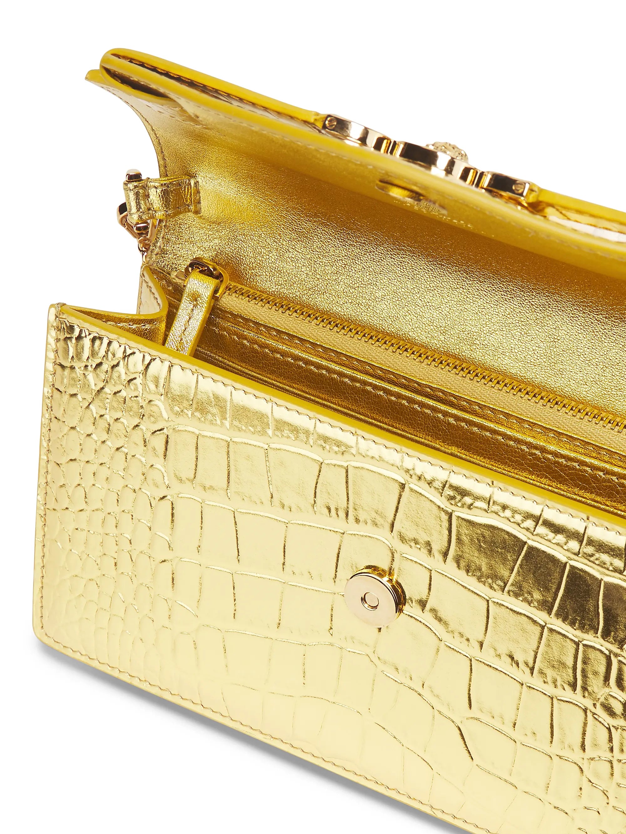 Versace Laminated Croc-Embossed Leather Chain Wallet