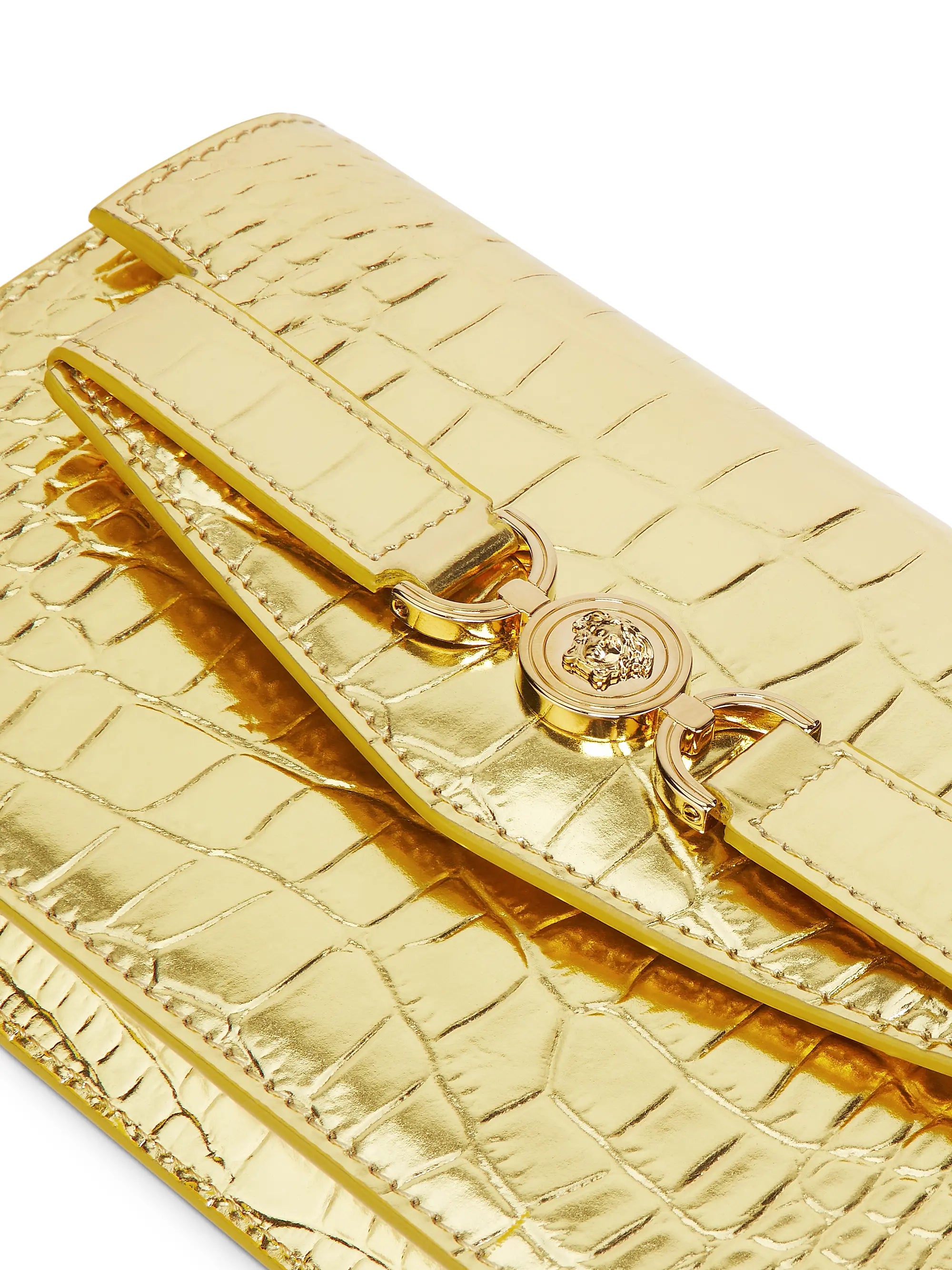 Versace Laminated Croc-Embossed Leather Chain Wallet
