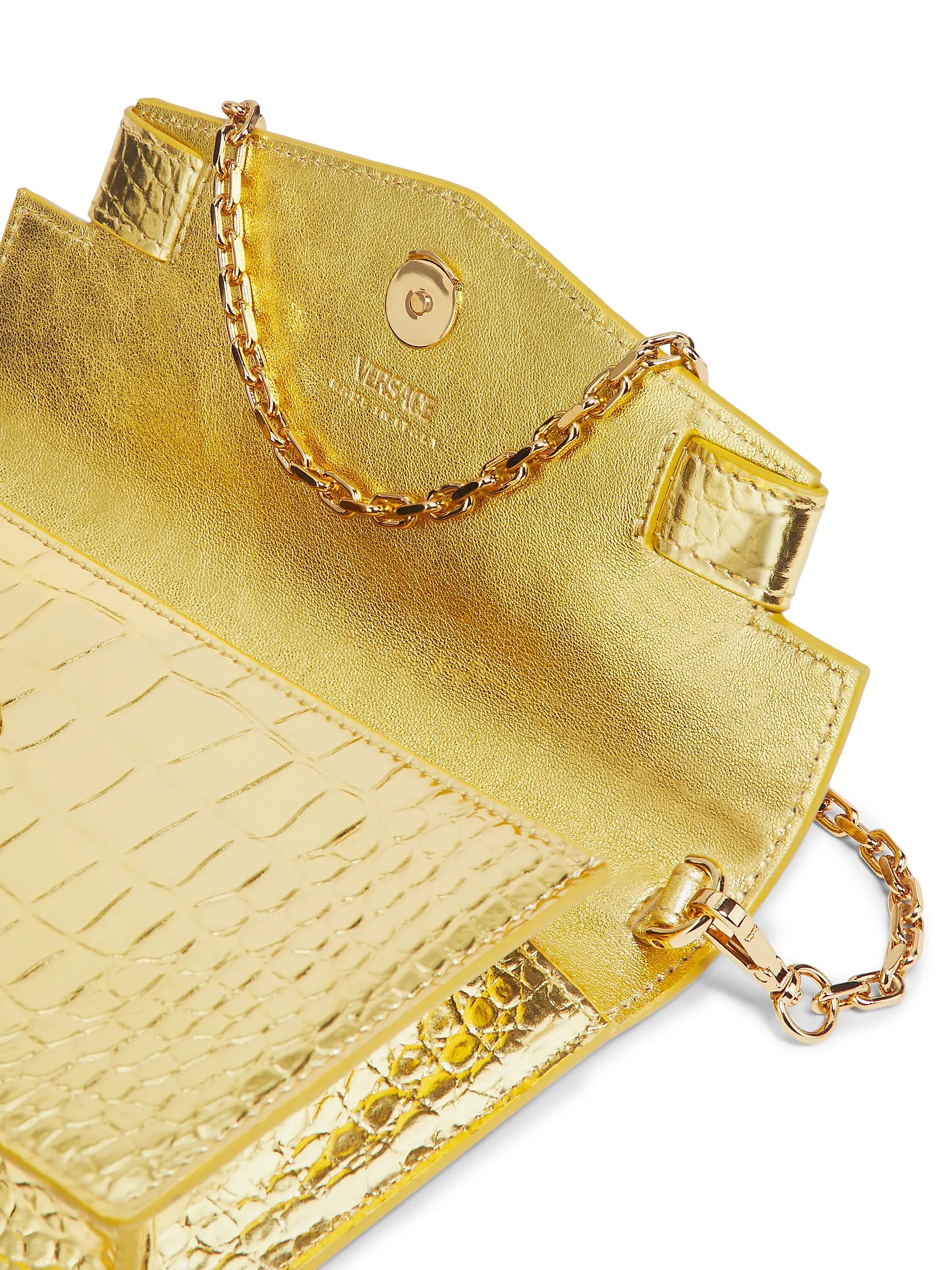 Versace Laminated Croc-Embossed Leather Chain Wallet