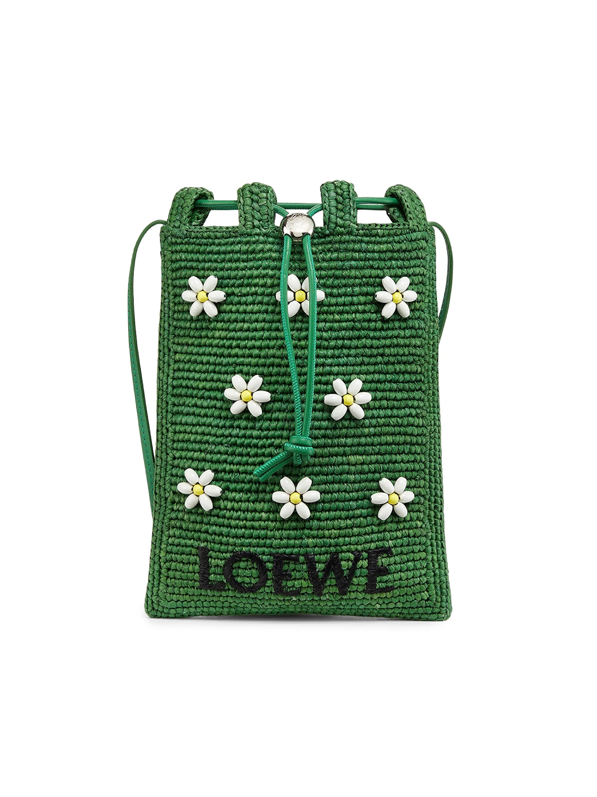 LOEWE×Paula's Ibiza ライトグリーンWORKチノ50 LOEWE LOEWE x Paula's Ibiza Floral-Beaded Raffia Crossbody Bag