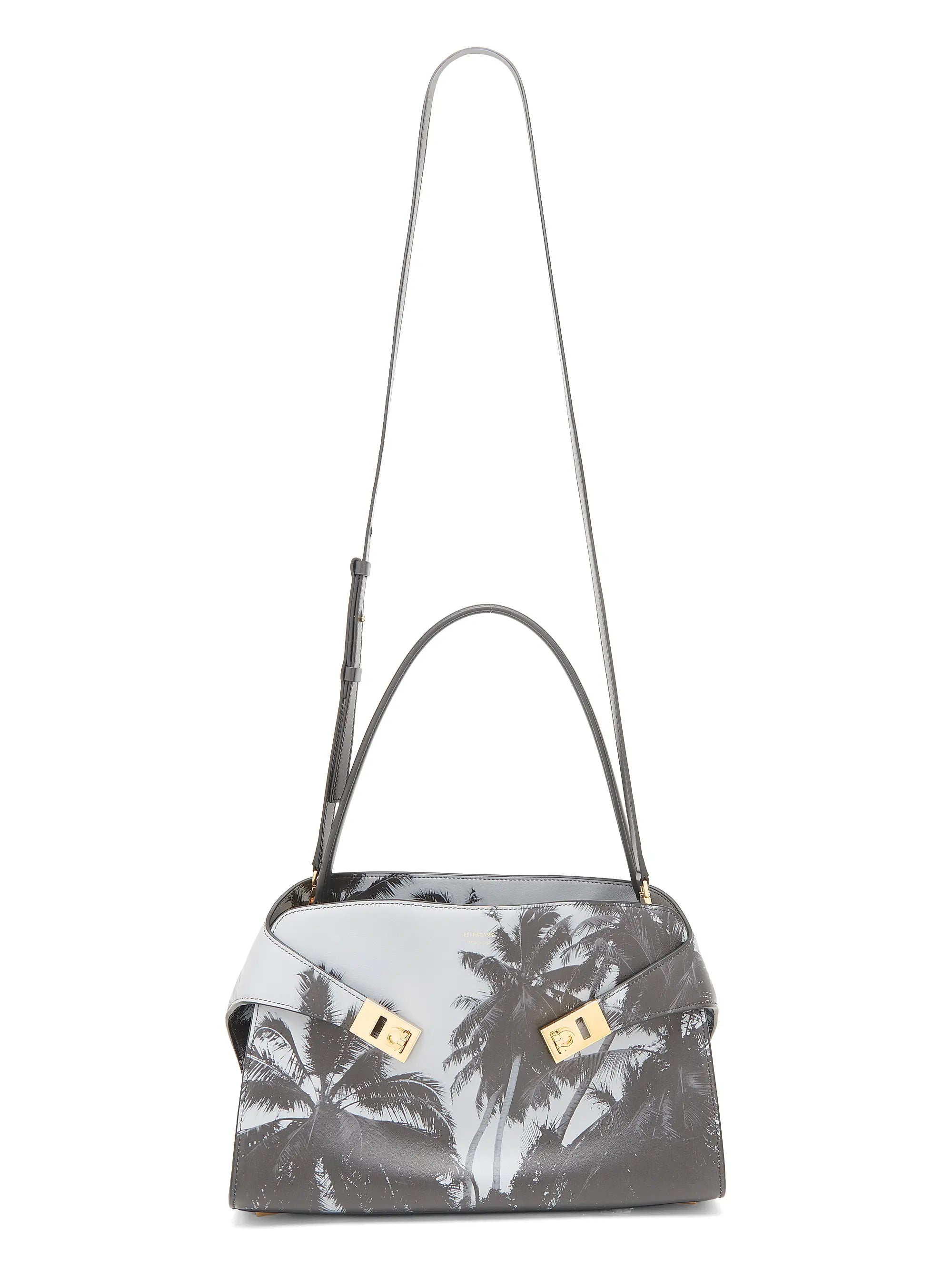 FERRAGAMO Gancini Palm-Printed Leather Shoulder Bag