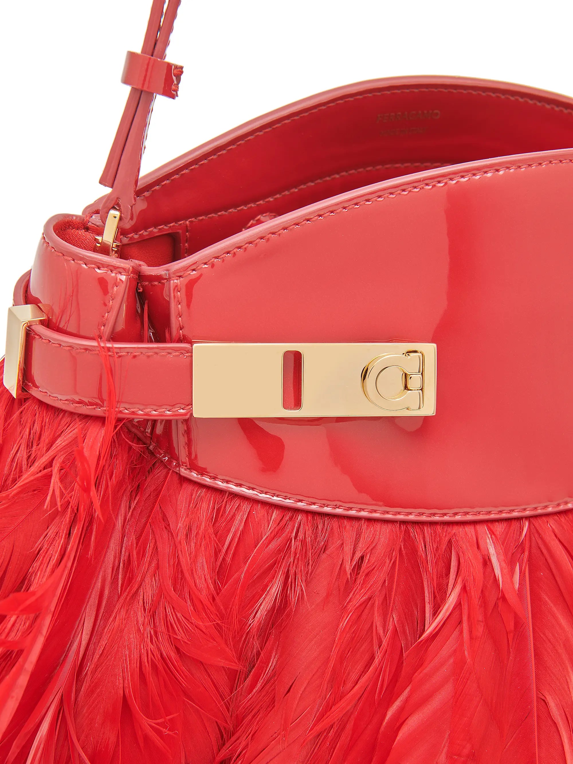 FERRAGAMO Gancini Feather-Trimmed Leather Shoulder Bag
