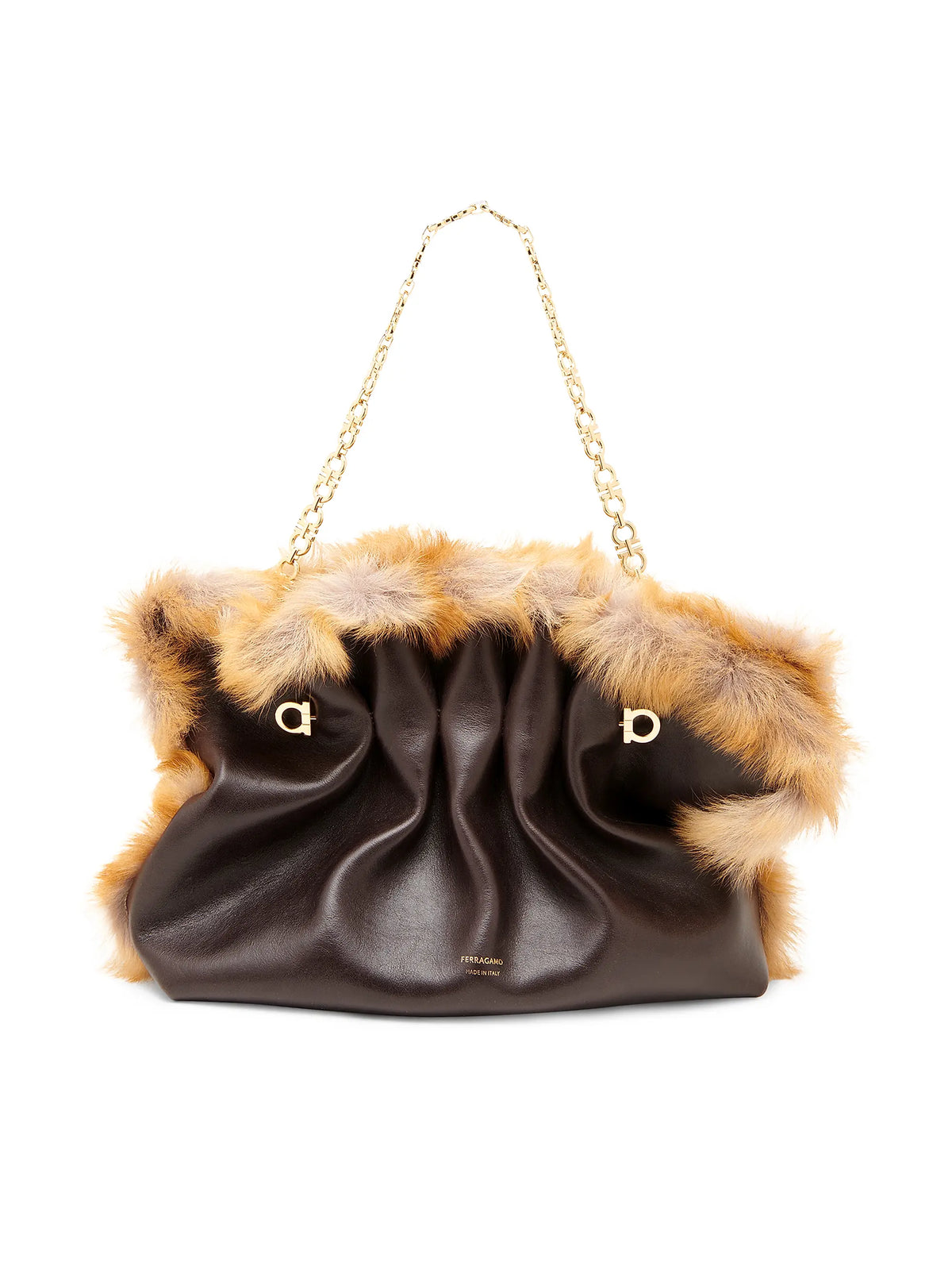 FERRAGAMO Medium Soft Leather & Shearling Tote Bag