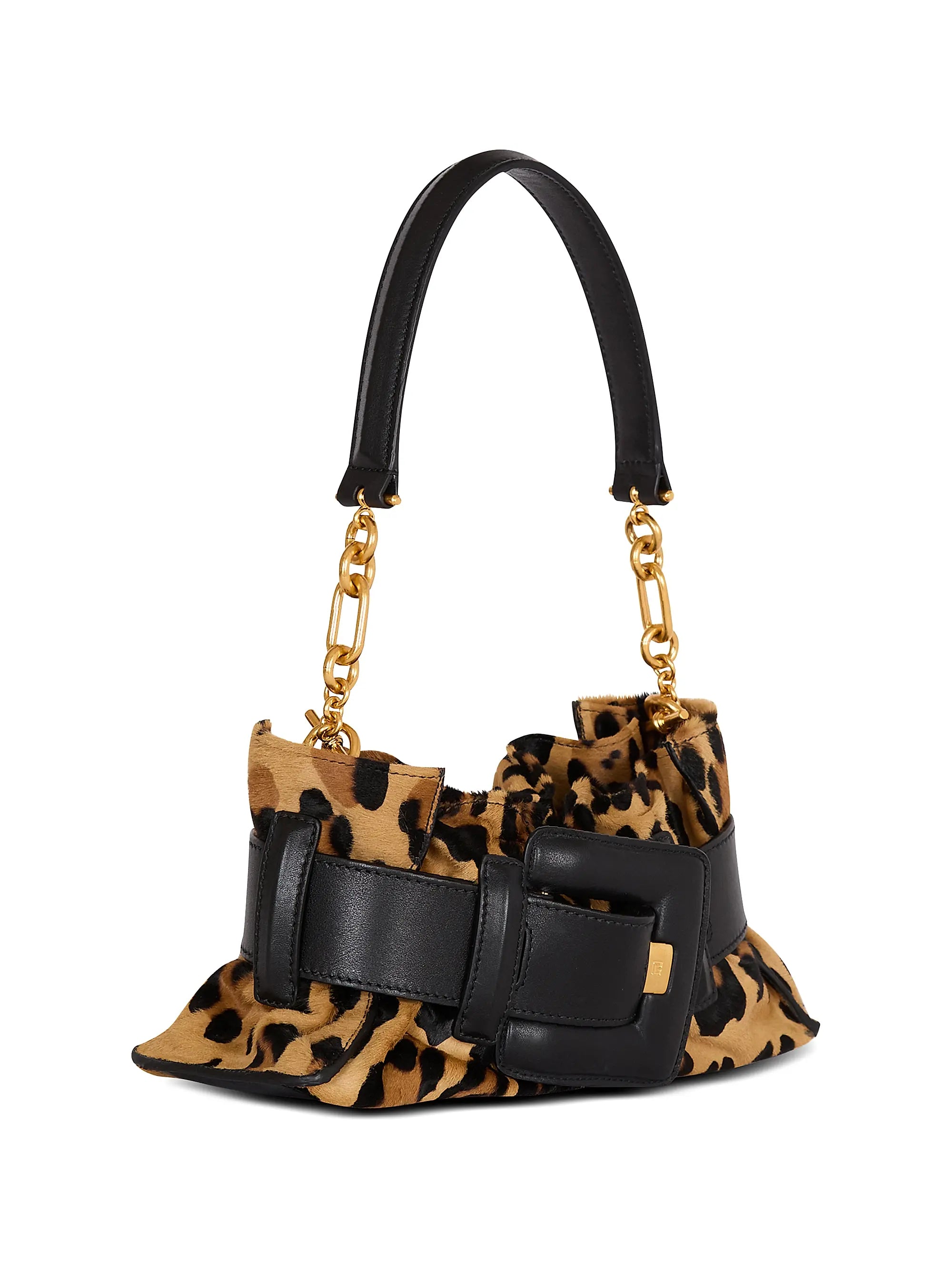 Balmain Mini Anthem Leopard Print Leather Top Handle Bag