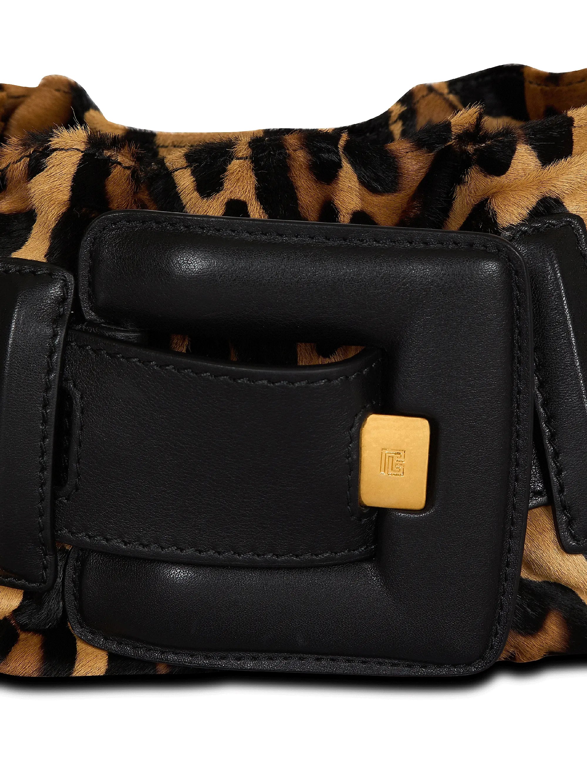 Balmain Mini Anthem Leopard Print Leather Top Handle Bag