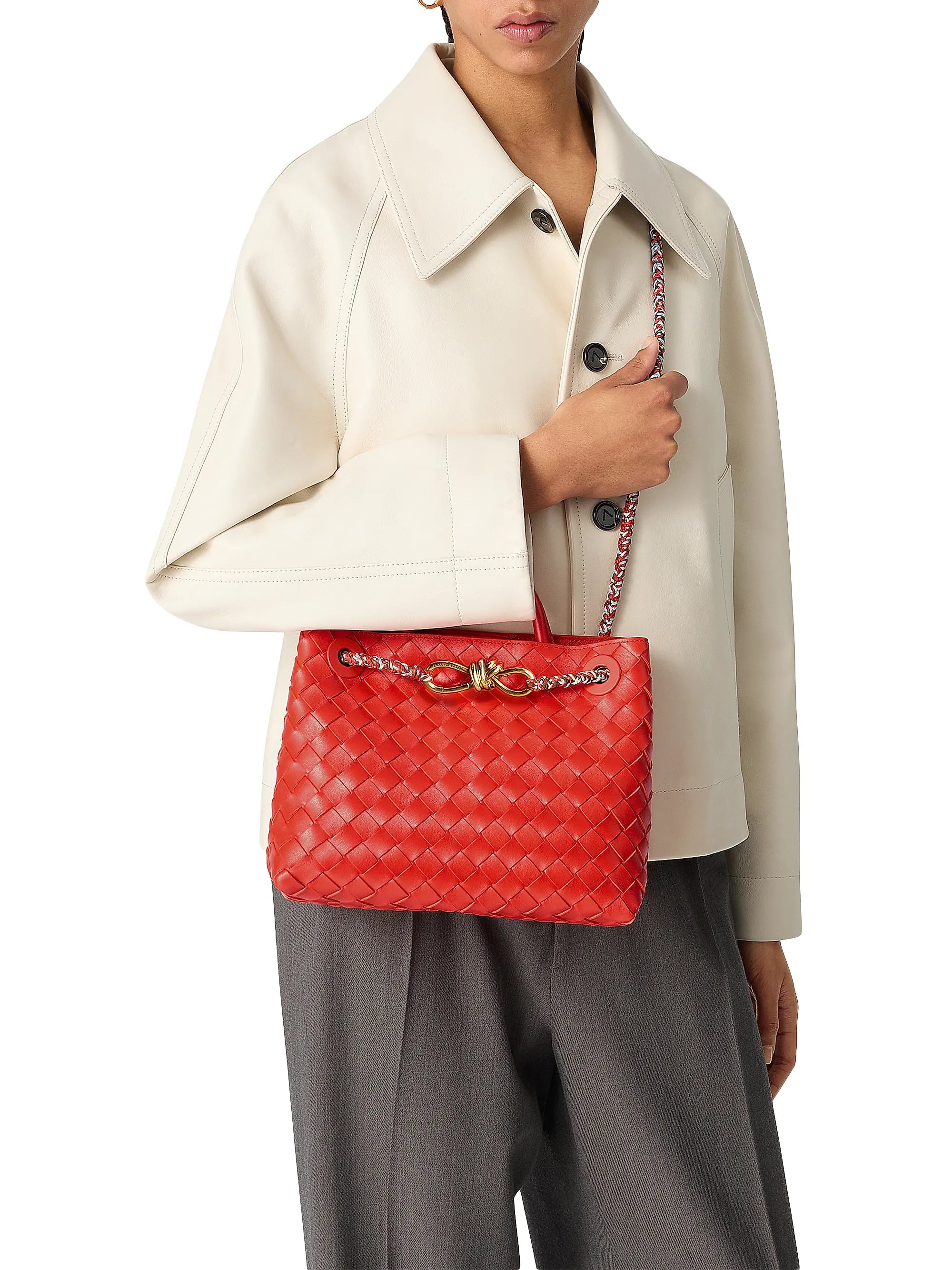 Bottega Veneta Small Andiamo Intrecciato Leather Top Handle Bag
