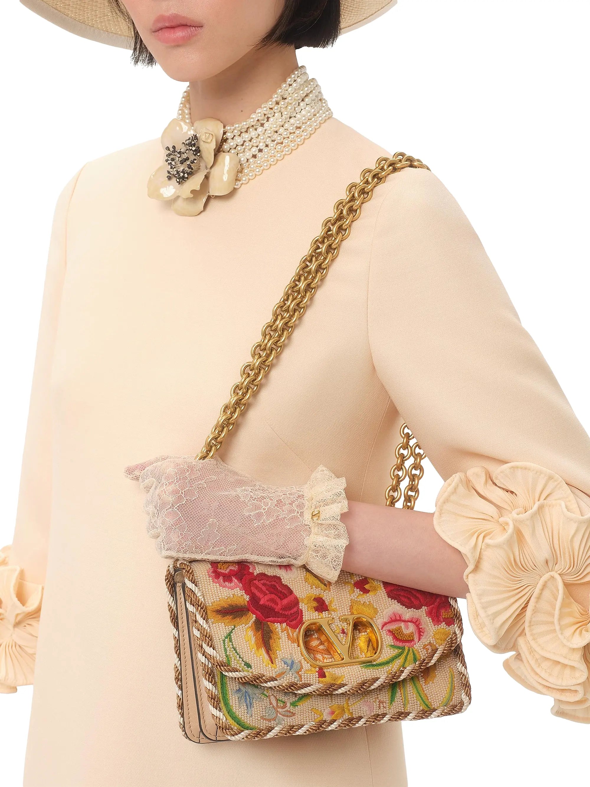 Valentino Garavani Vain Small Embroidered Shoulder Bag
