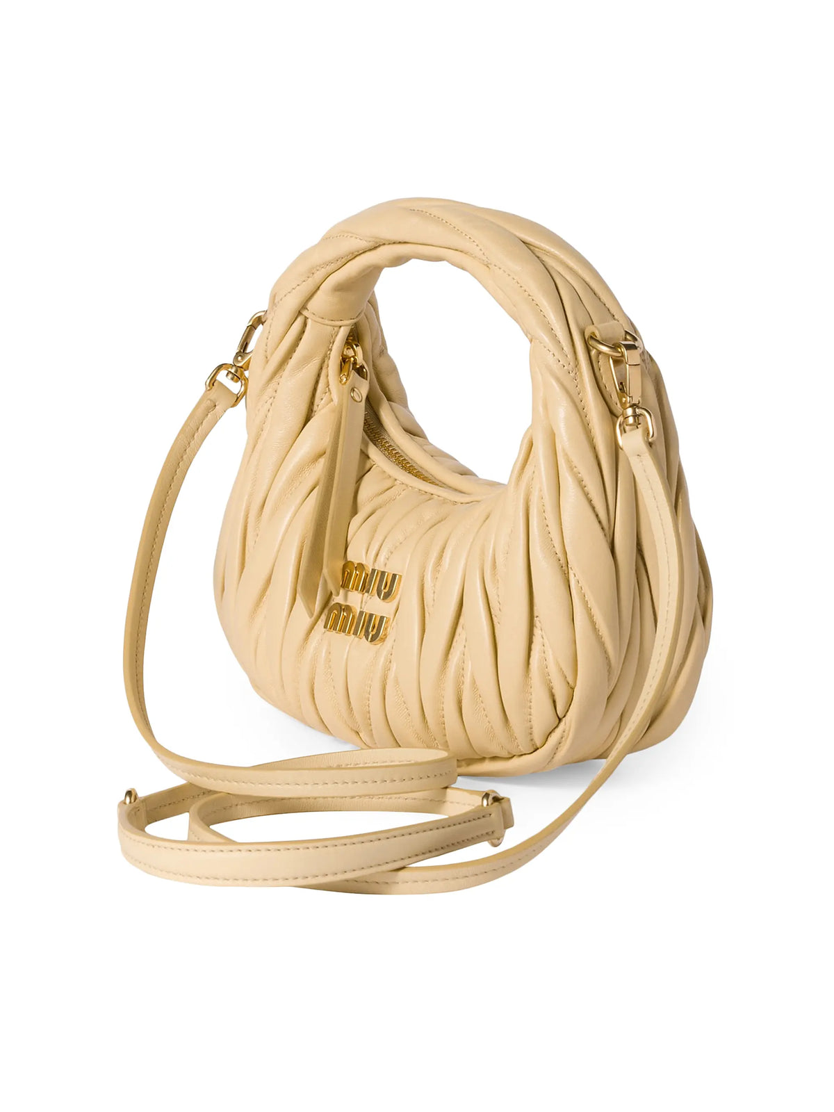 Women's Miu Miu Wander Matelassé Nappa Leather Hobo Mini-Bag, detail 5