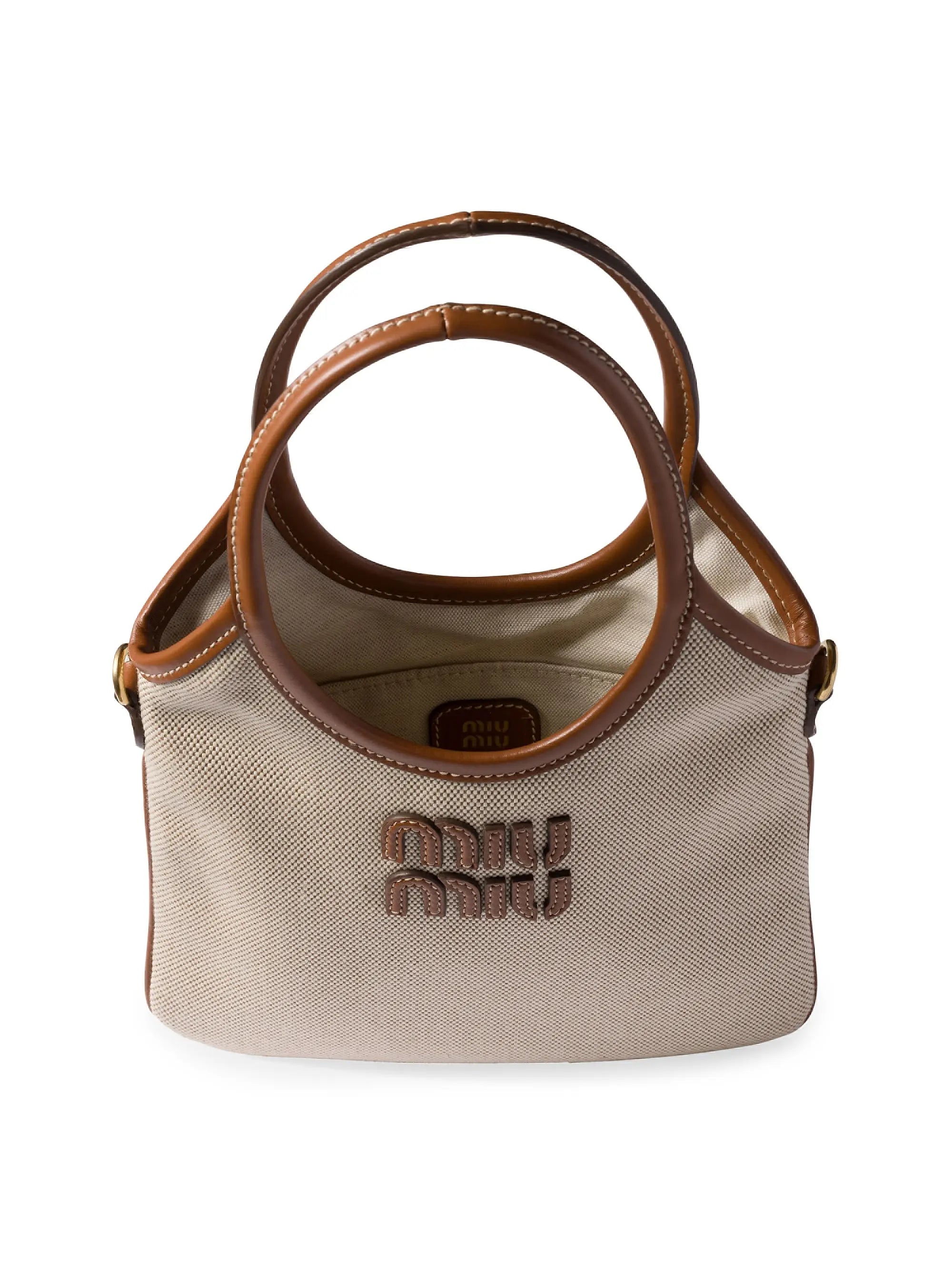 Miu Miu Ivy Canvas and Leather Top Handle Bag