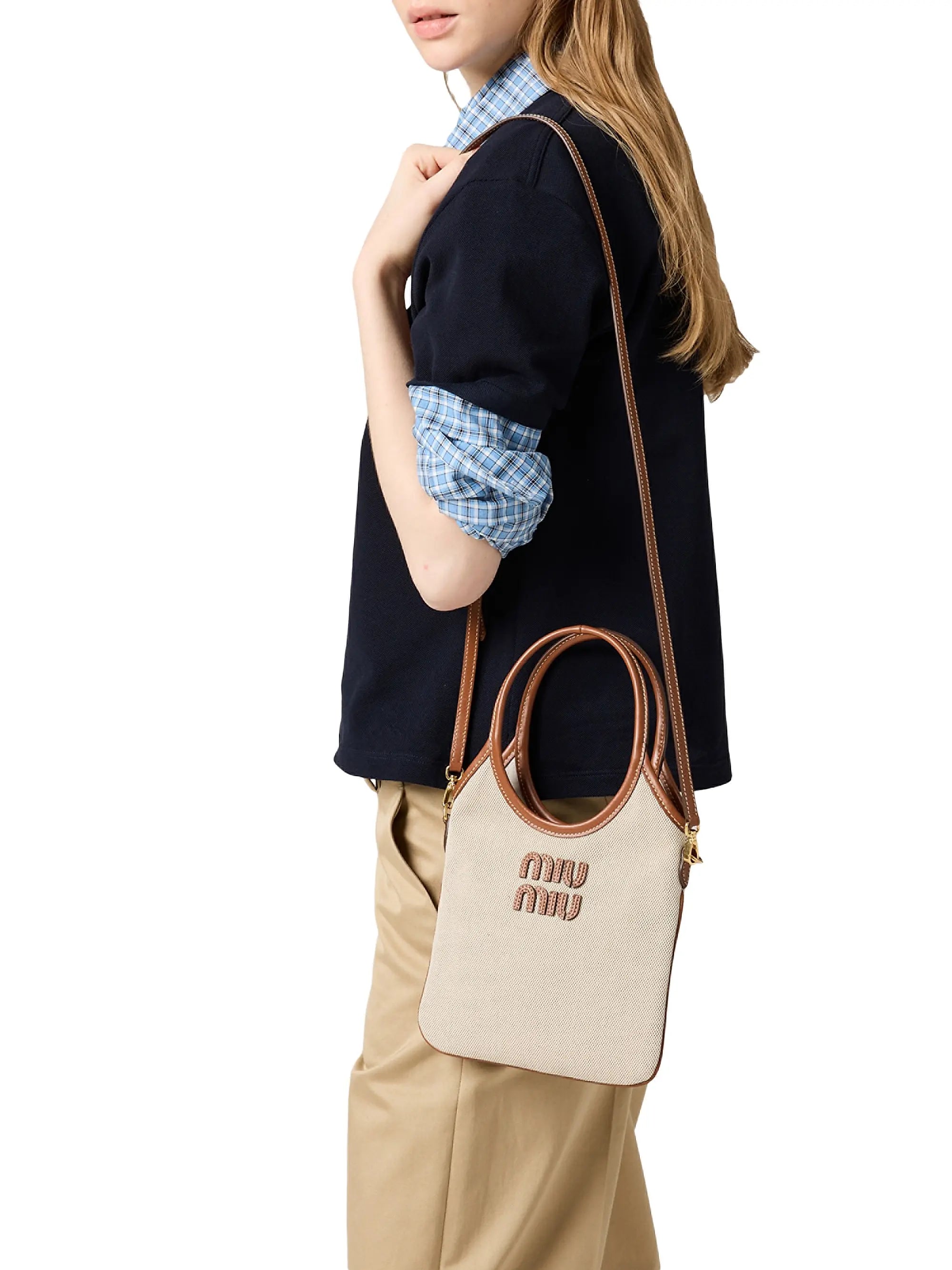 Miu Miu Ivy Canvas and Leather Top Handle Bag