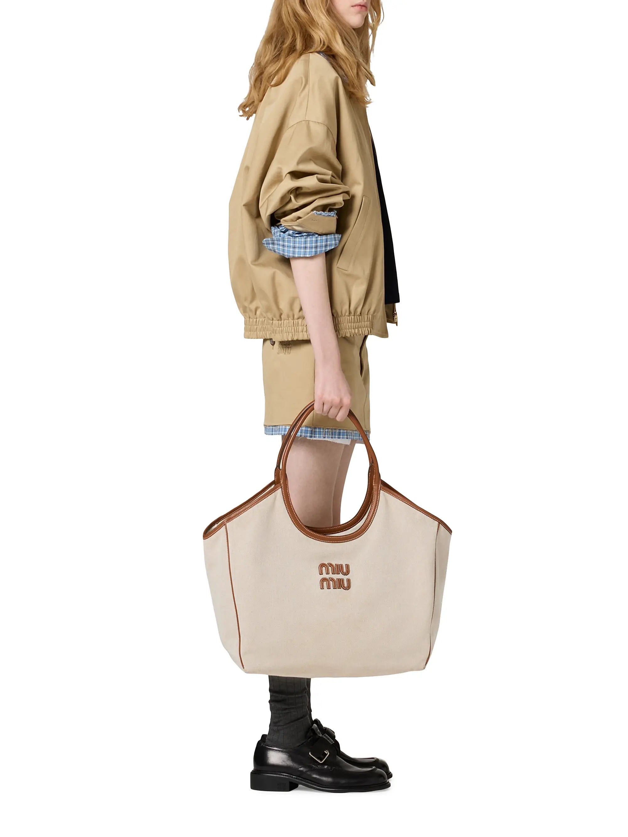 Miu Miu Ivy Canvas and Leather Tote Bag