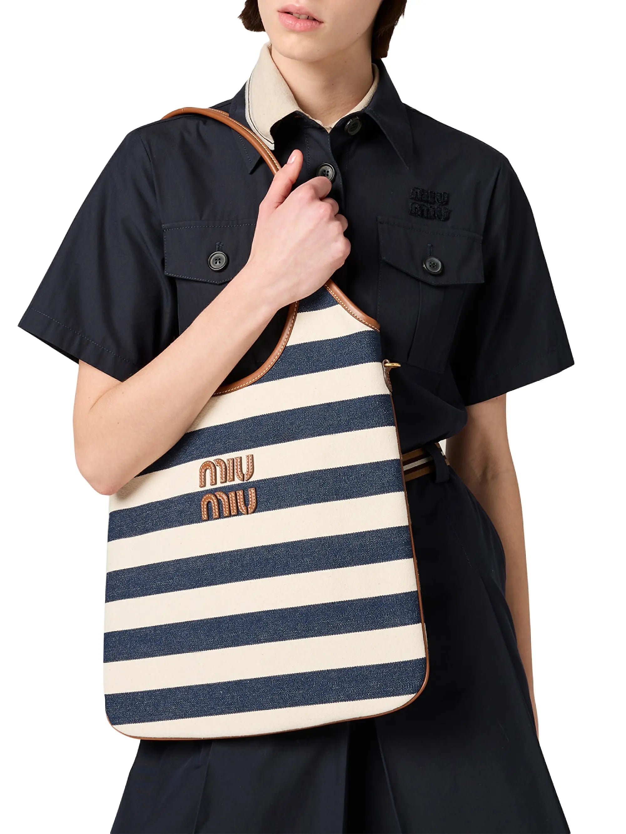 Miu Miu Ivy Canvas and Leather Tote Bag