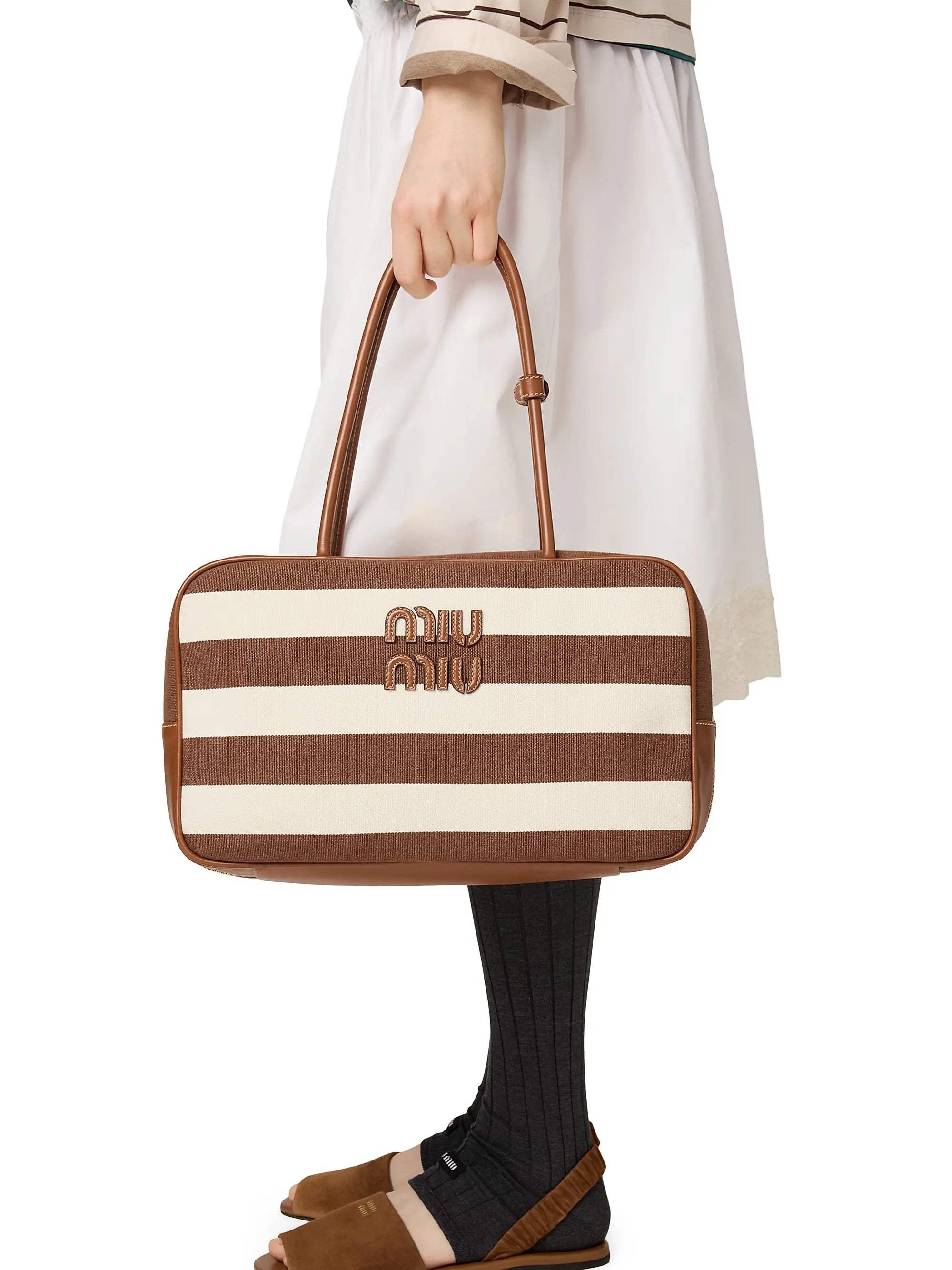 Miu Miu Beau Canvas and Leather Shoulder Bag