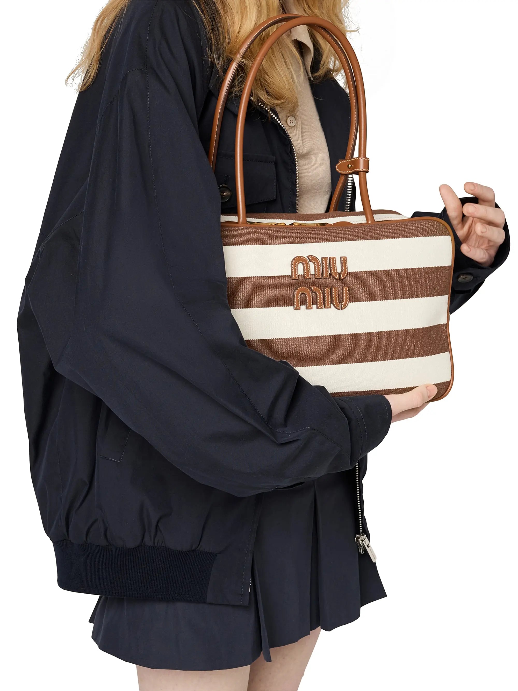 Miu Miu Beau Canvas and Leather Shoulder Bag