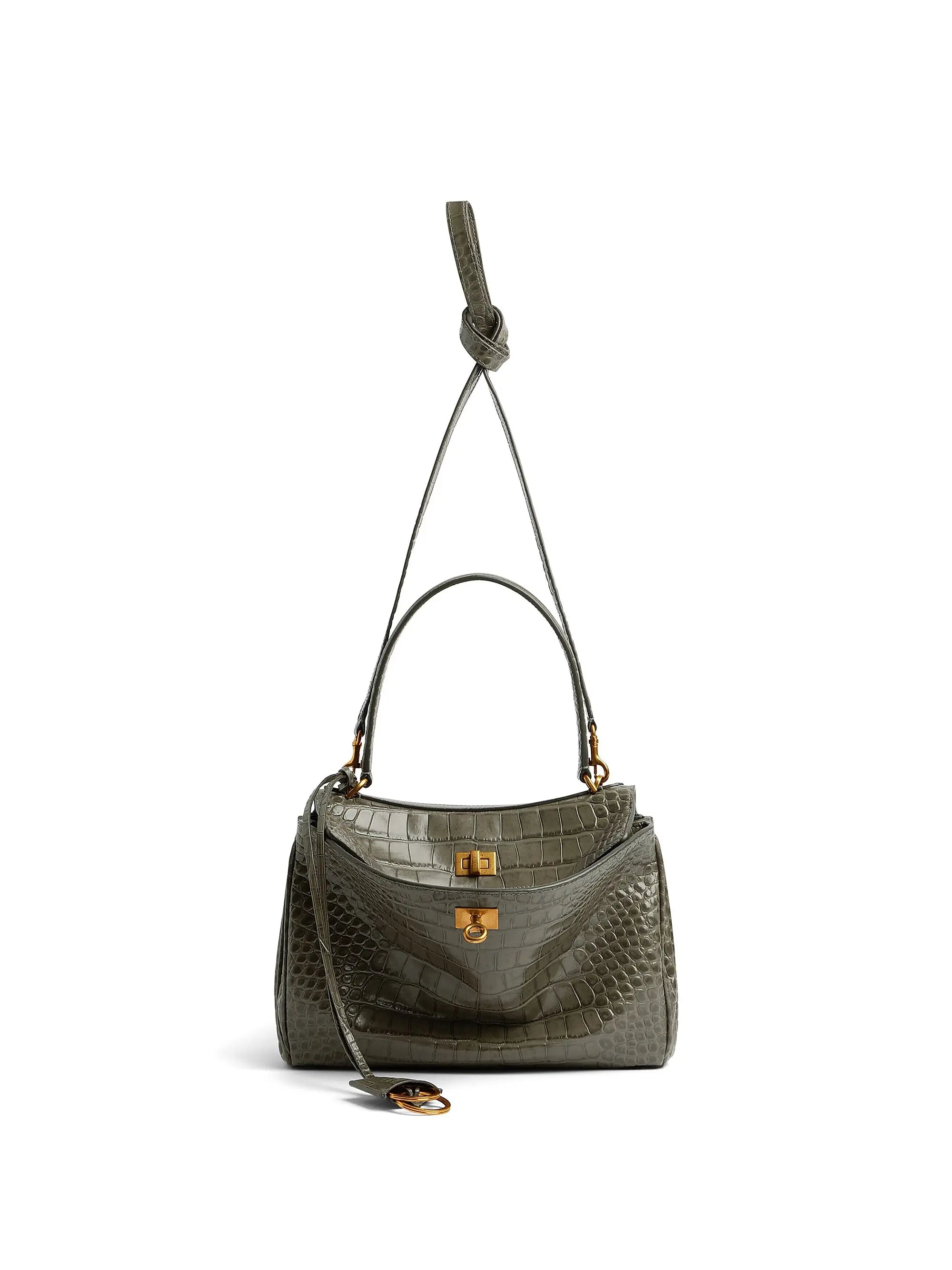 Balenciaga Rodeo Small Crocodile Embossed Shoulder Bag