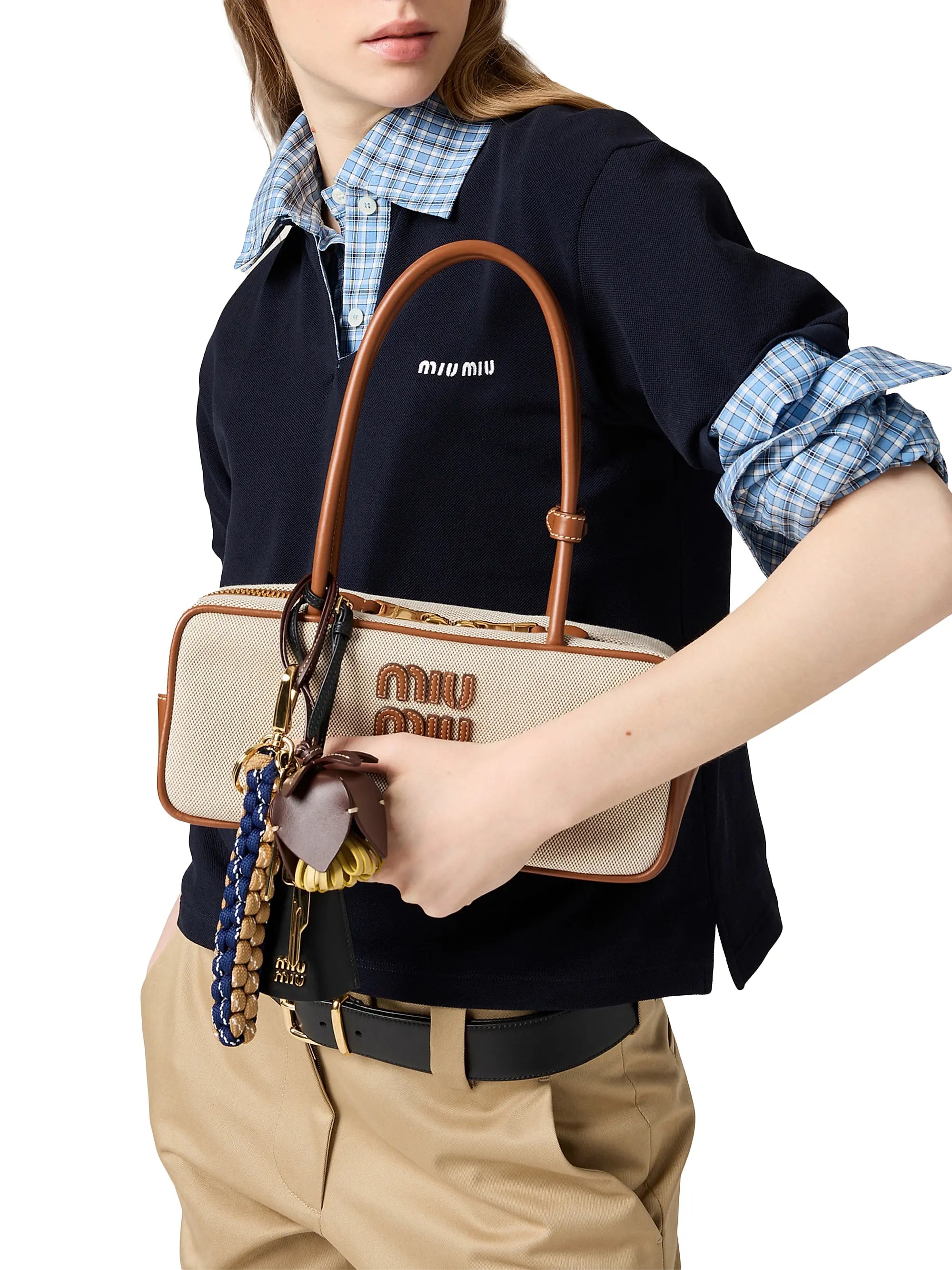 Miu Miu Beau Canvas and Leather Top Handle Bag