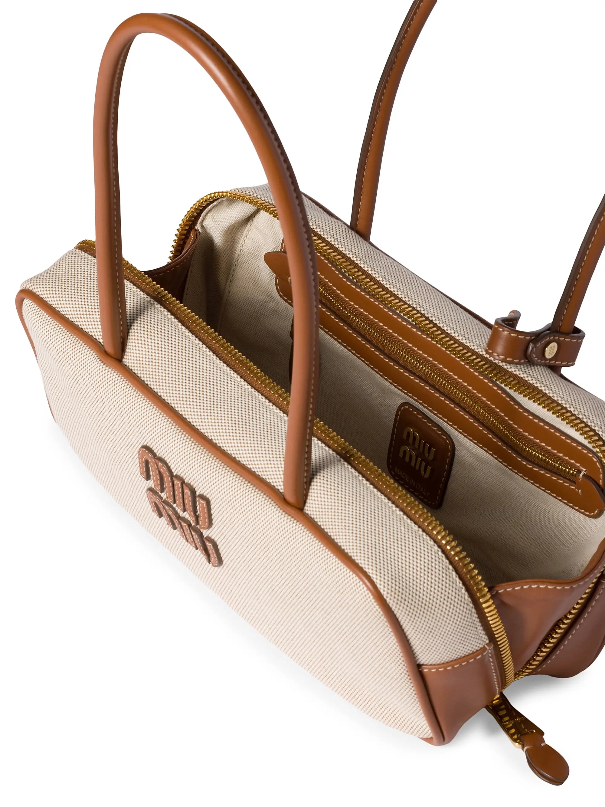 Miu Miu Beau Canvas and Leather Top Handle Bag