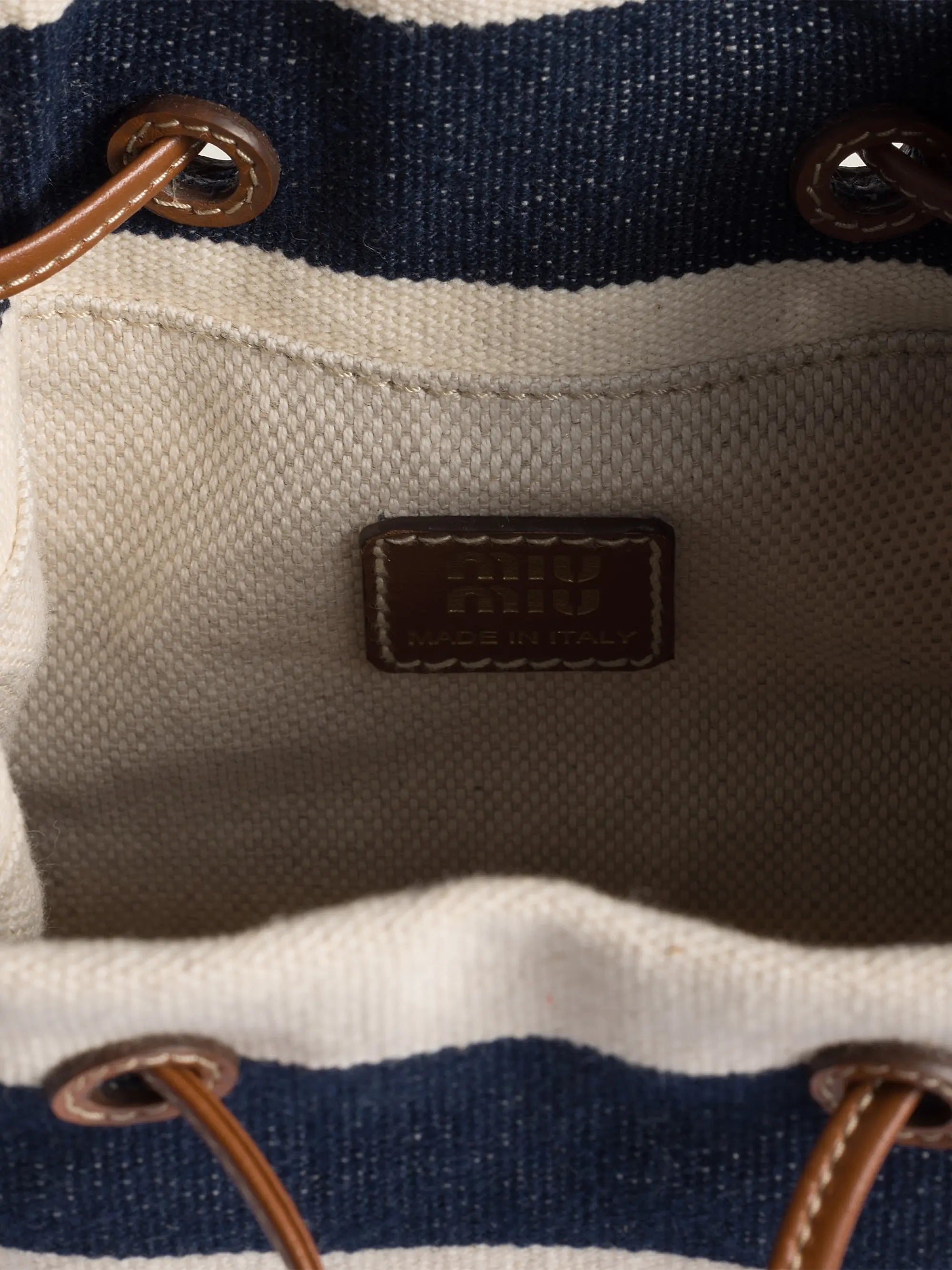 Miu Miu Striped Fabric Drawstring Top Handle Bag