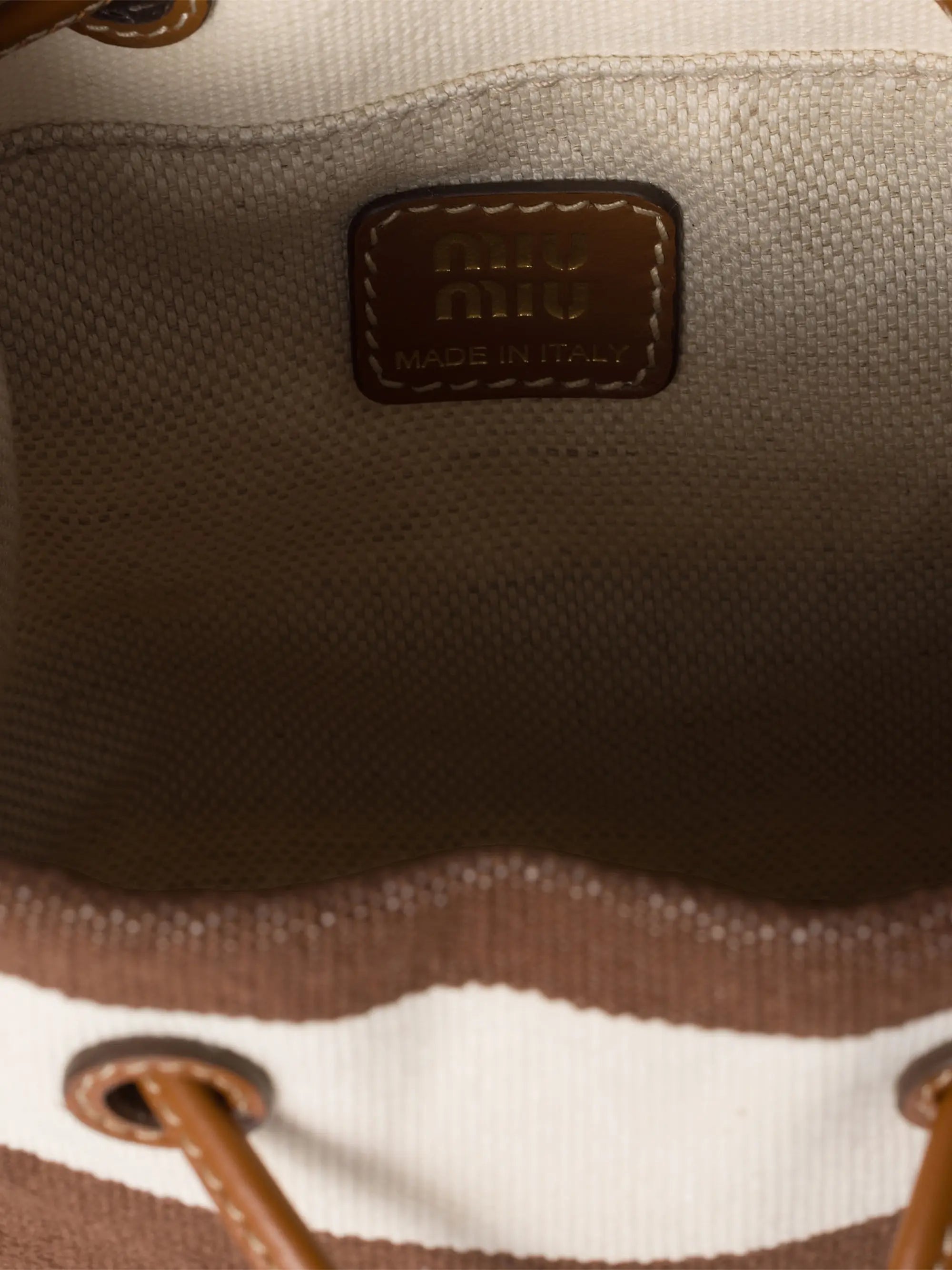 Miu Miu Striped Fabric Drawstring Top Handle Bag