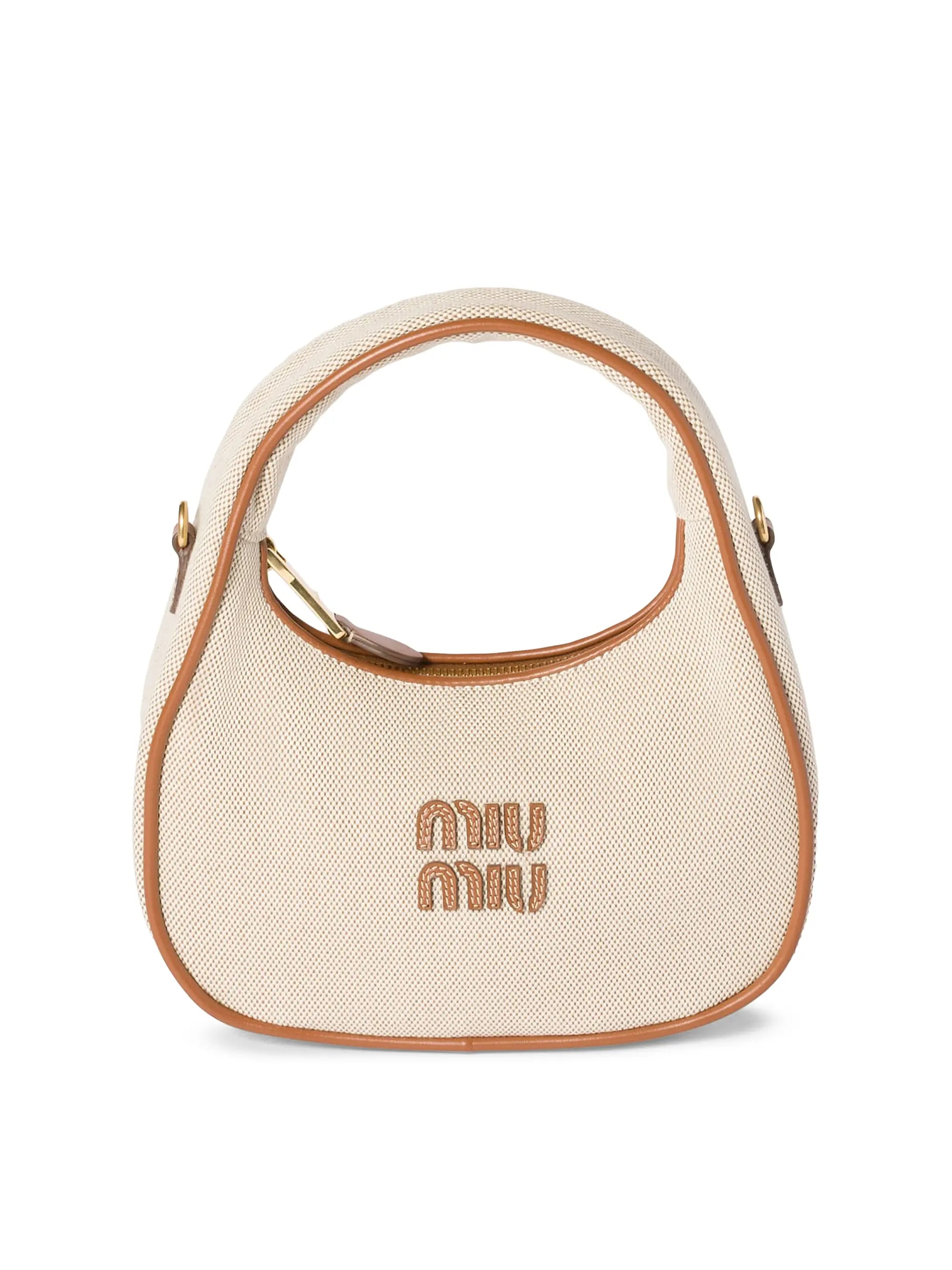 Miu Miu Wander Canvas and Leather Hobo Bag