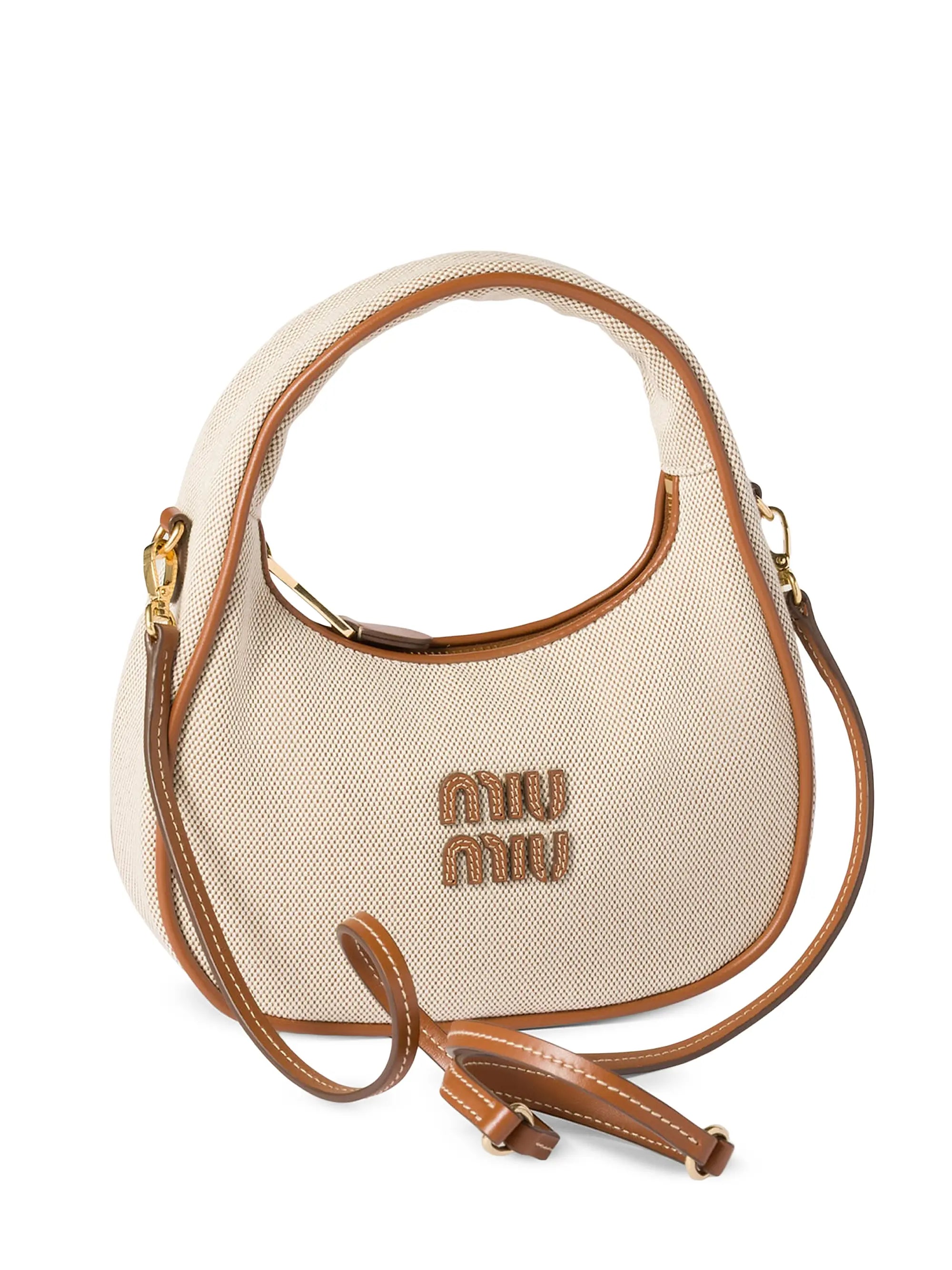 Miu Miu Wander Canvas and Leather Hobo Bag