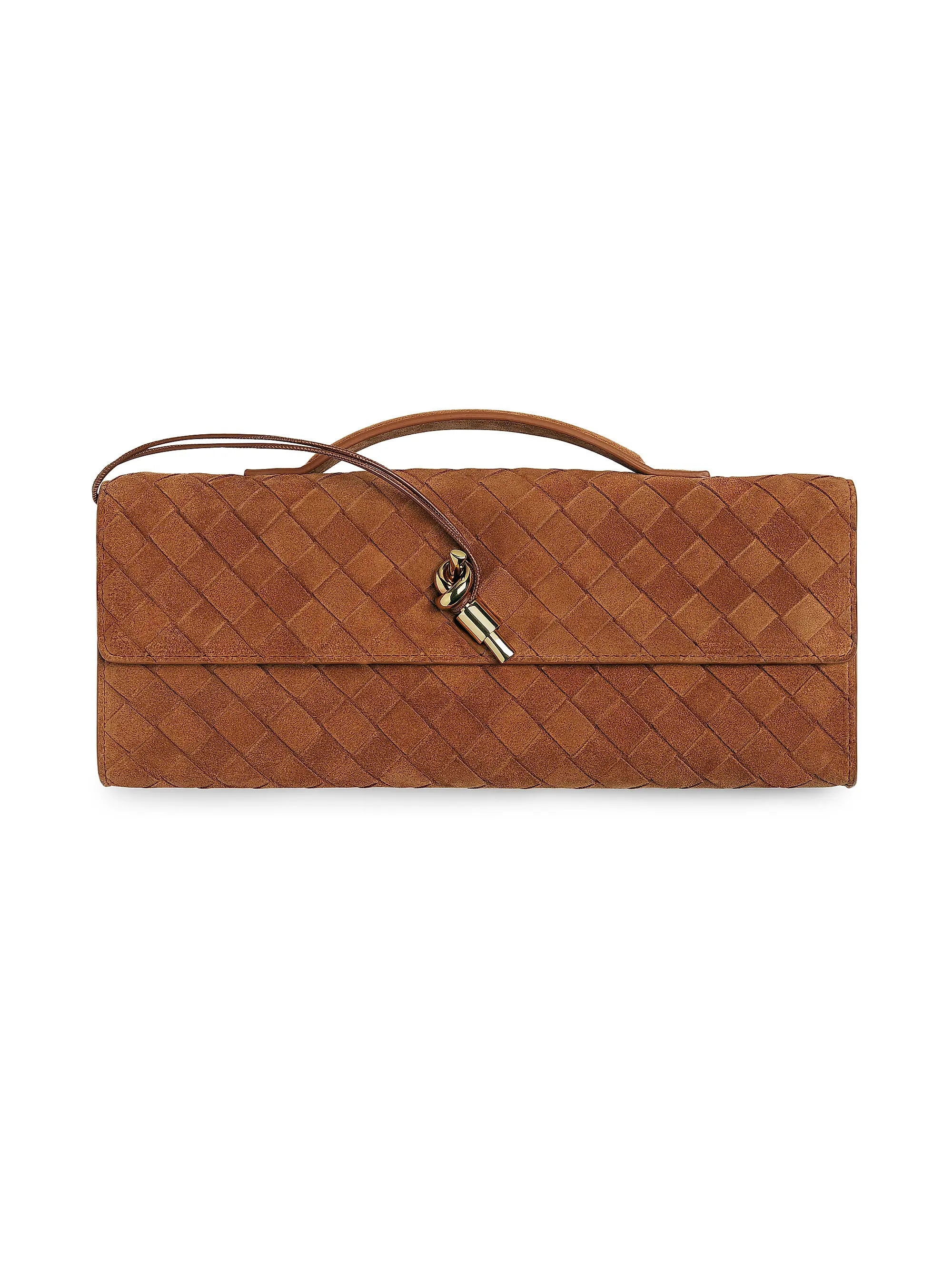 Bottega Veneta Andiamo Intrecciato Suede Top-Handle Clutch