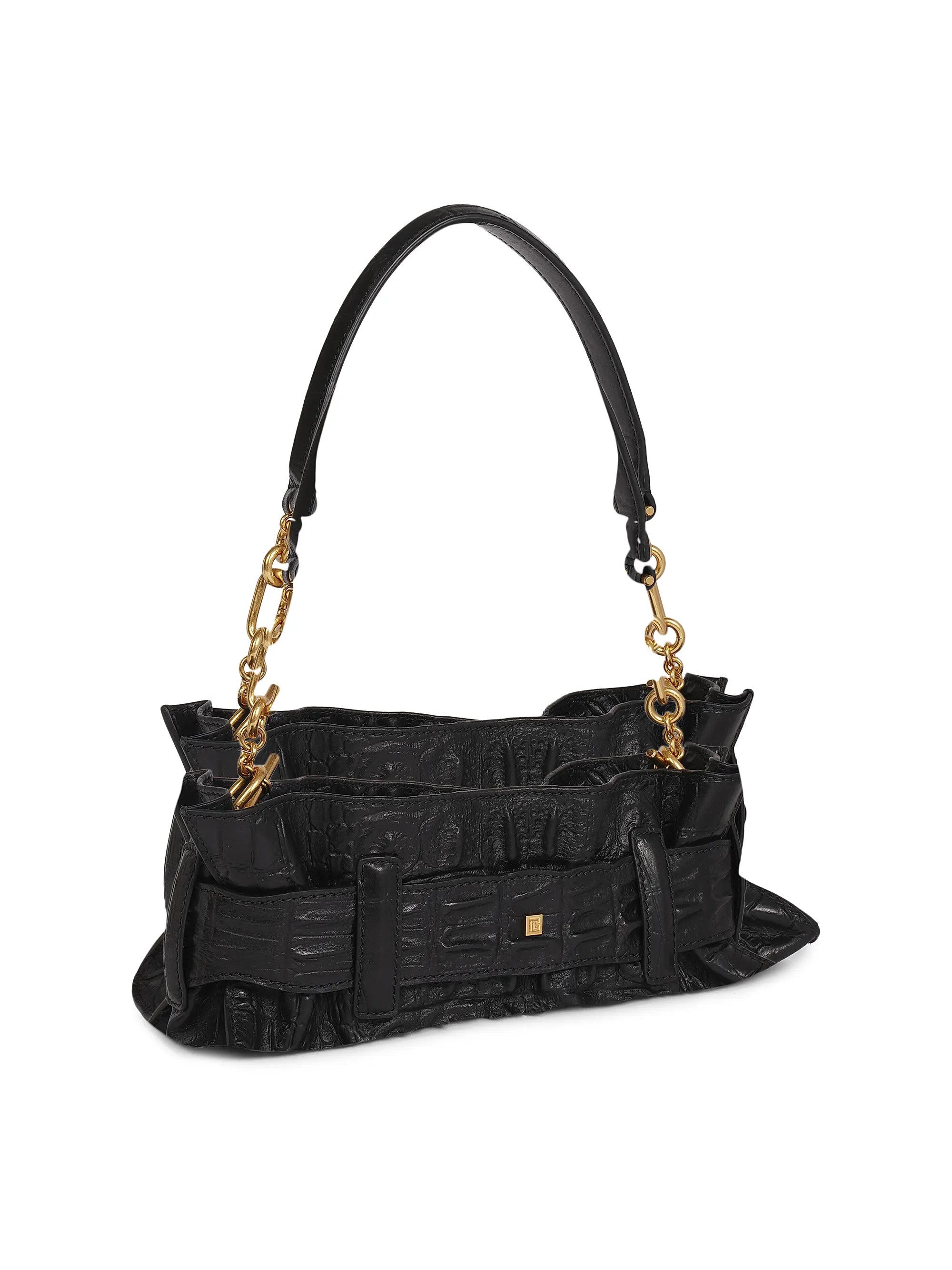 Balmain Mini Anthem Croc-Embossed Leather Shoulder Bag